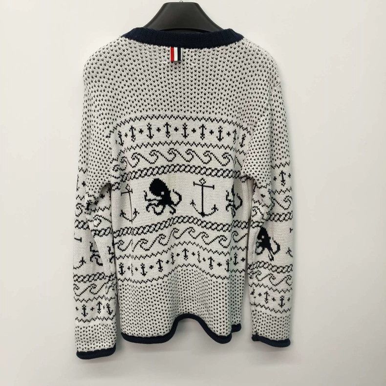 Thom Browne Thom Browne White Blue Embroidered Sweater - dmc Size US M / EU 48-50 / 2 - 2 Thumbnail