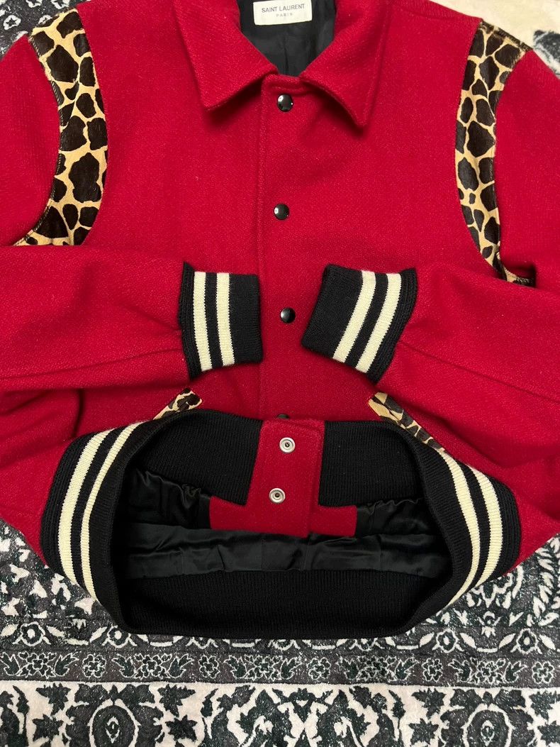 Saint Laurent Paris Saint Laurent Red Leopard Print Varsity Jacket Size US L / EU 52-54 / 3 - 4 Thumbnail