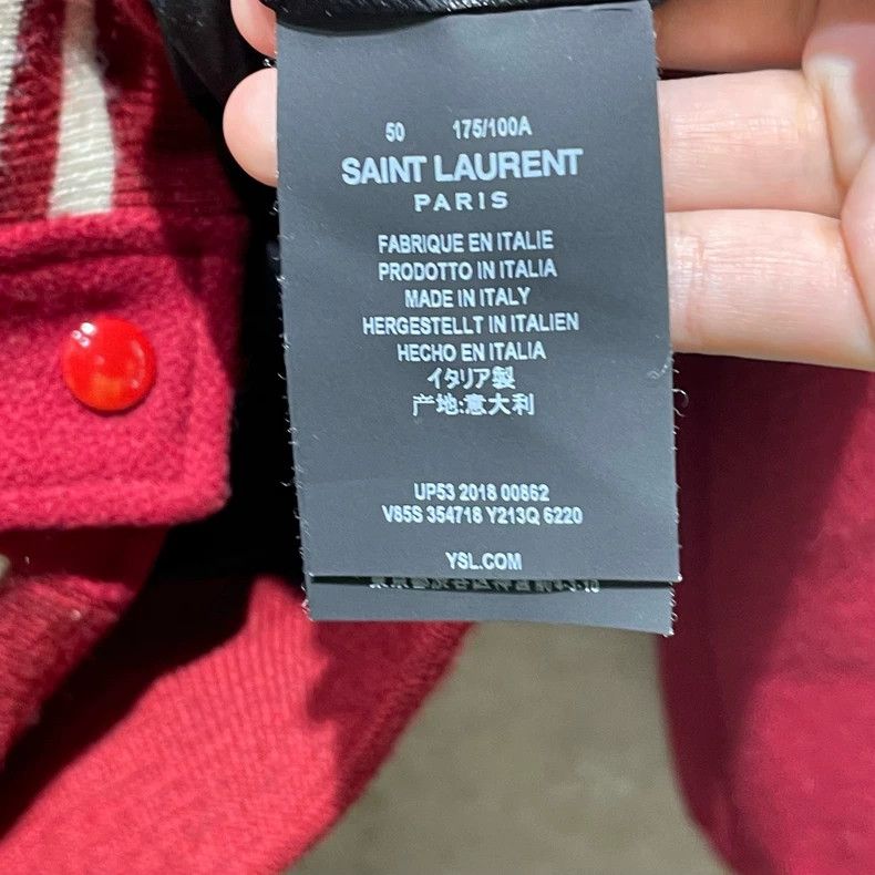 Saint Laurent Paris Saint Laurent Red Varsity Jacket with Leather Size US XL / EU 56 / 4 - 4 Thumbnail