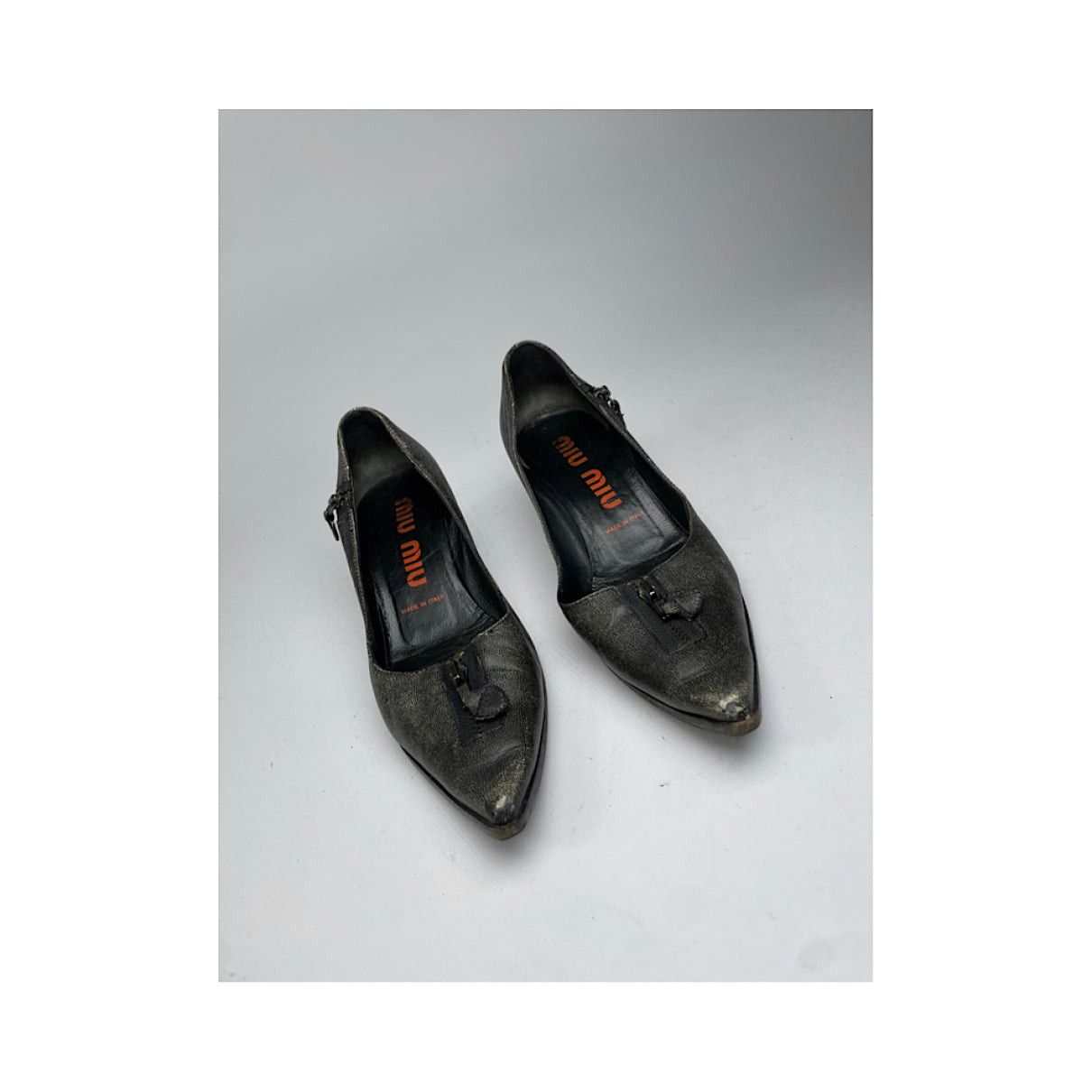 Miu Miu Anthracite Leather Heel Size US 5.5 / IT 35.5 - 5 Thumbnail