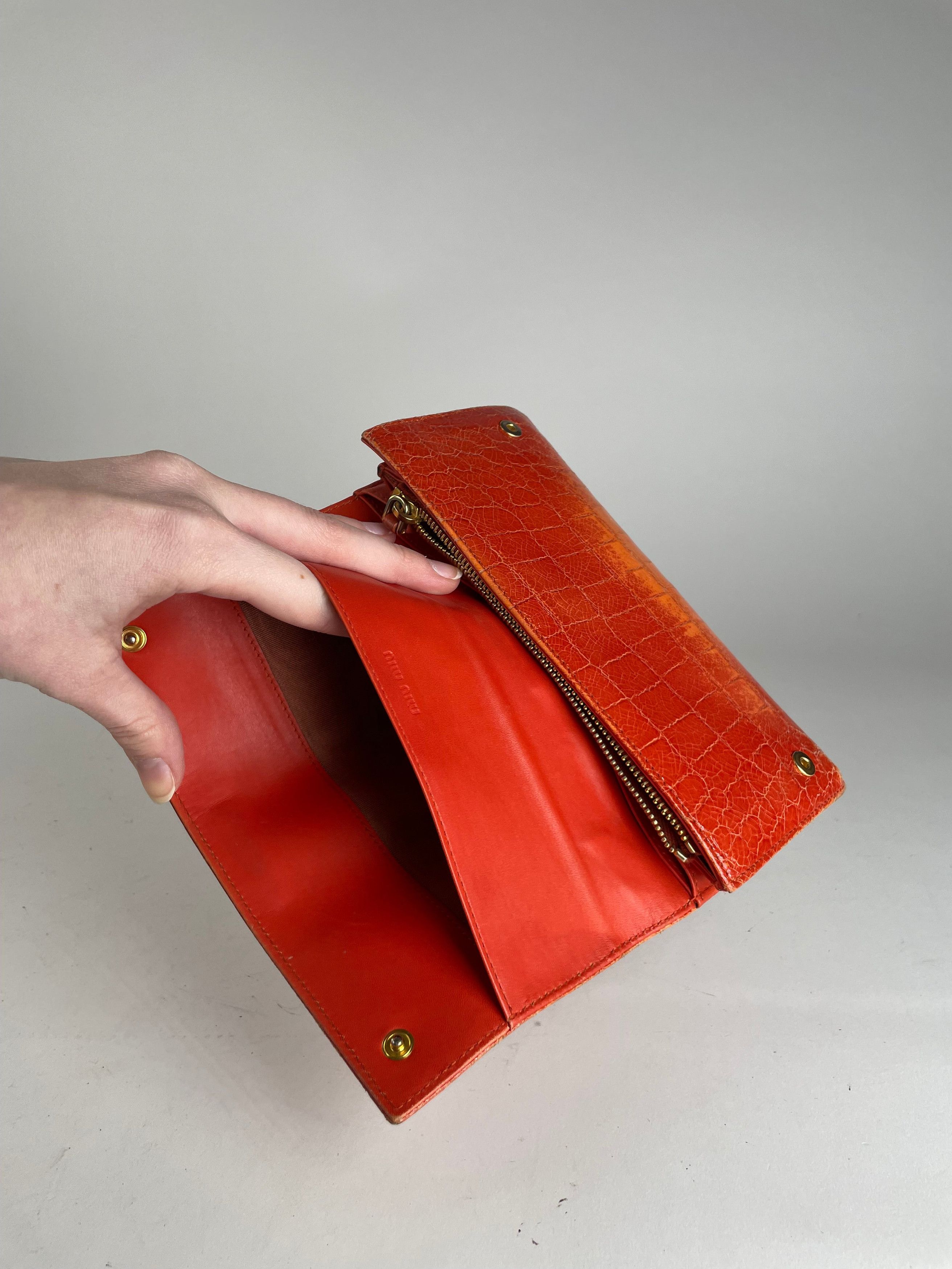 Miu Miu Vintage Leather Wallet Orange Size ONE SIZE - 13 Thumbnail