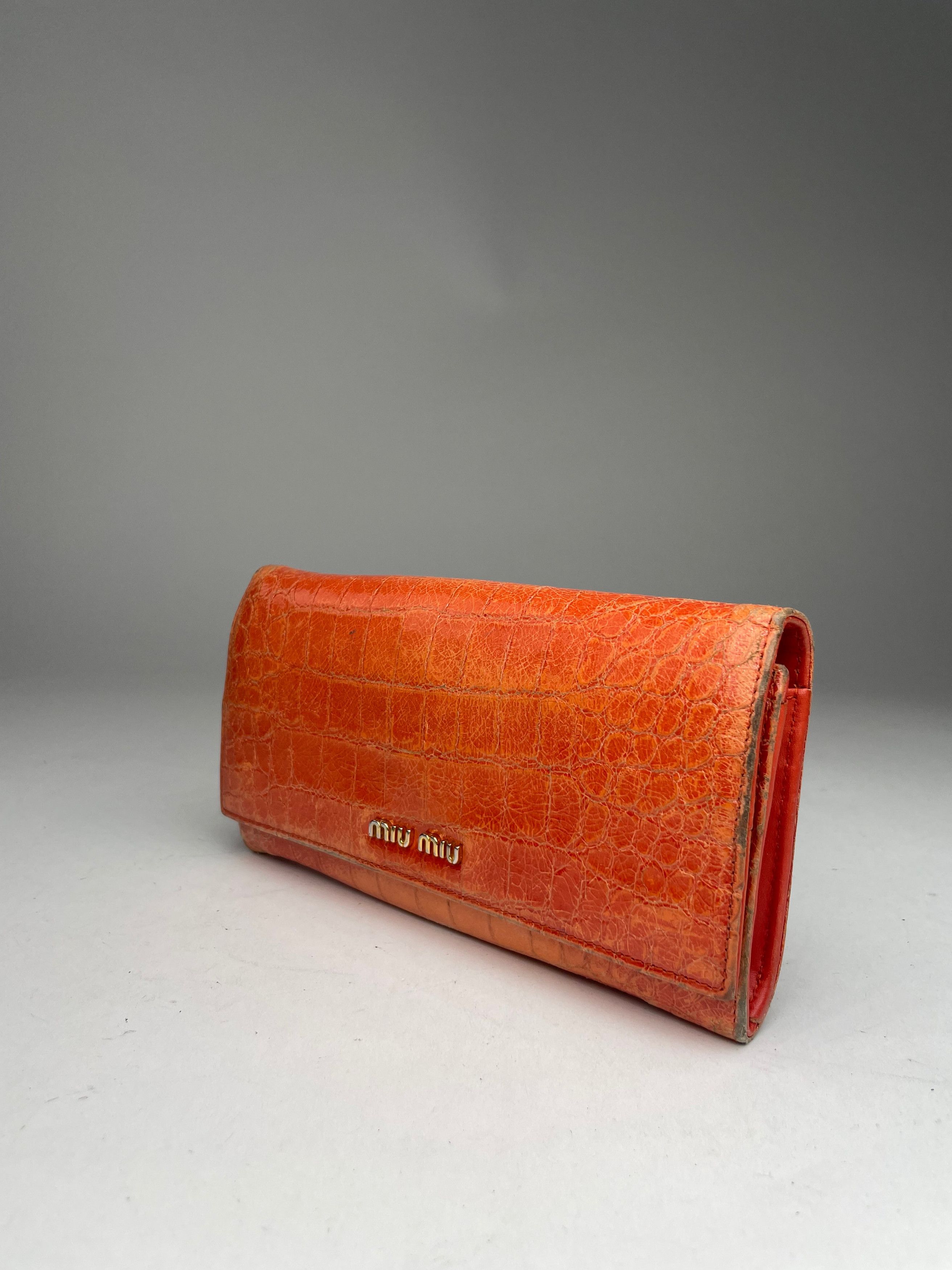 Miu Miu Vintage Leather Wallet Orange Size ONE SIZE - 14 Thumbnail