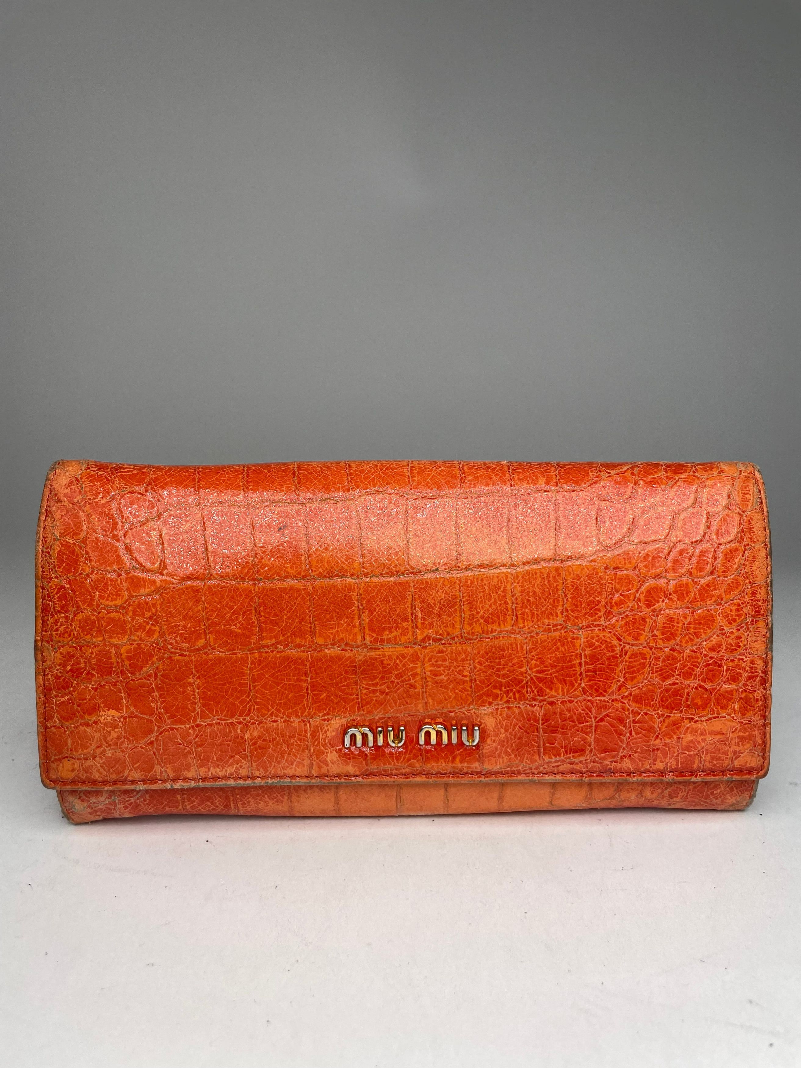 Miu Miu Vintage Leather Wallet Orange Size ONE SIZE - 6 Thumbnail