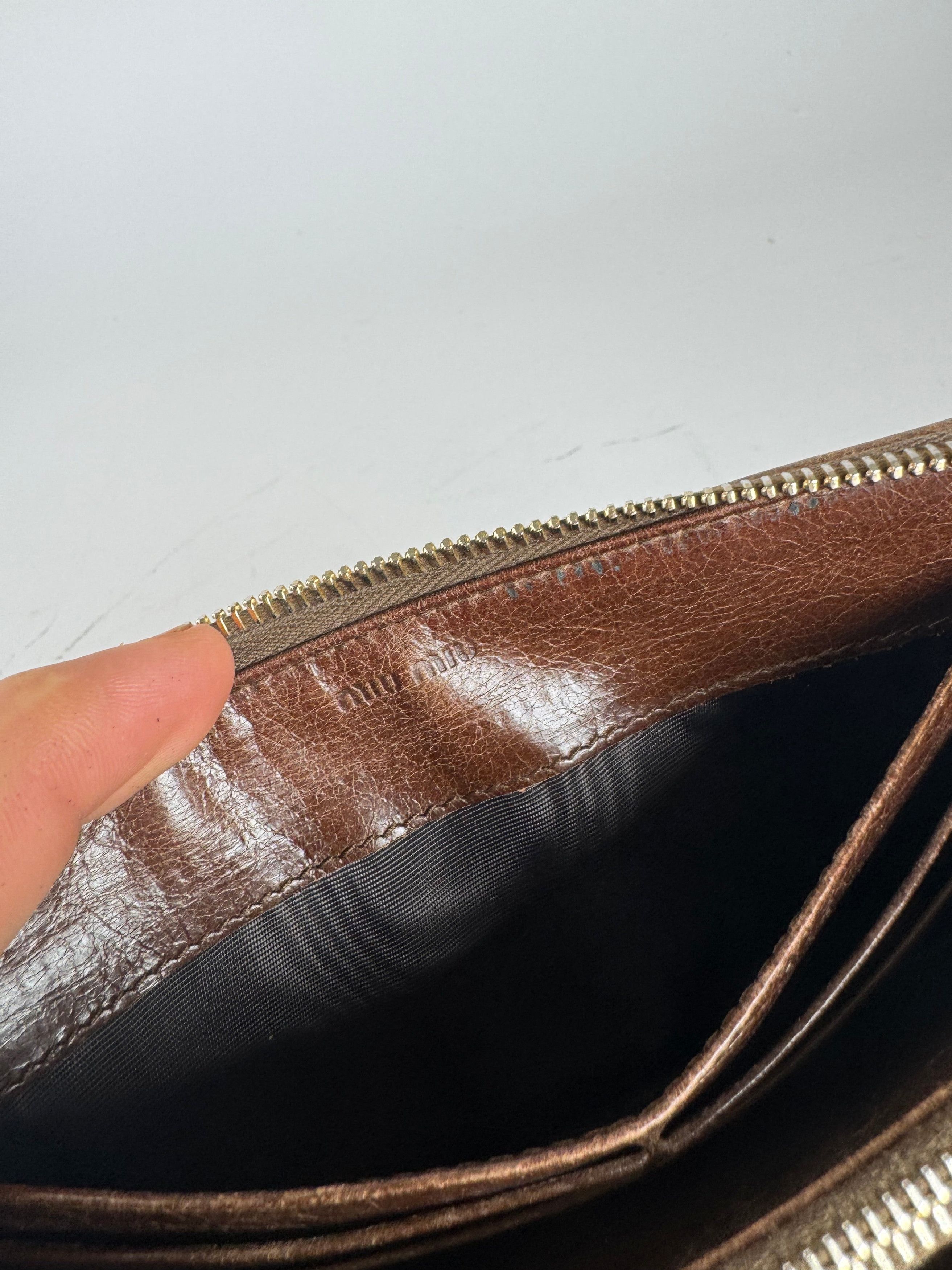 Miu Miu Vintage Metallasse Leather Wallet Brown Size ONE SIZE - 4 Thumbnail