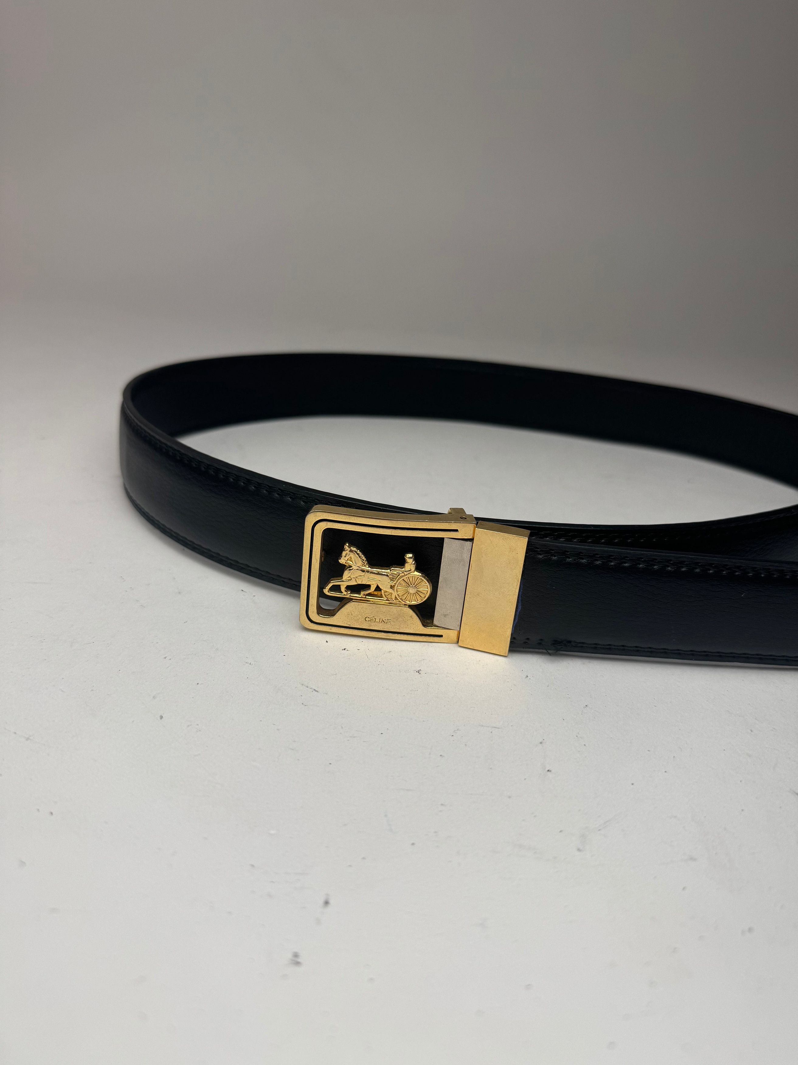 Celine Vintage Carriage Logo Leather belt black Size ONE SIZE - 2 Thumbnail