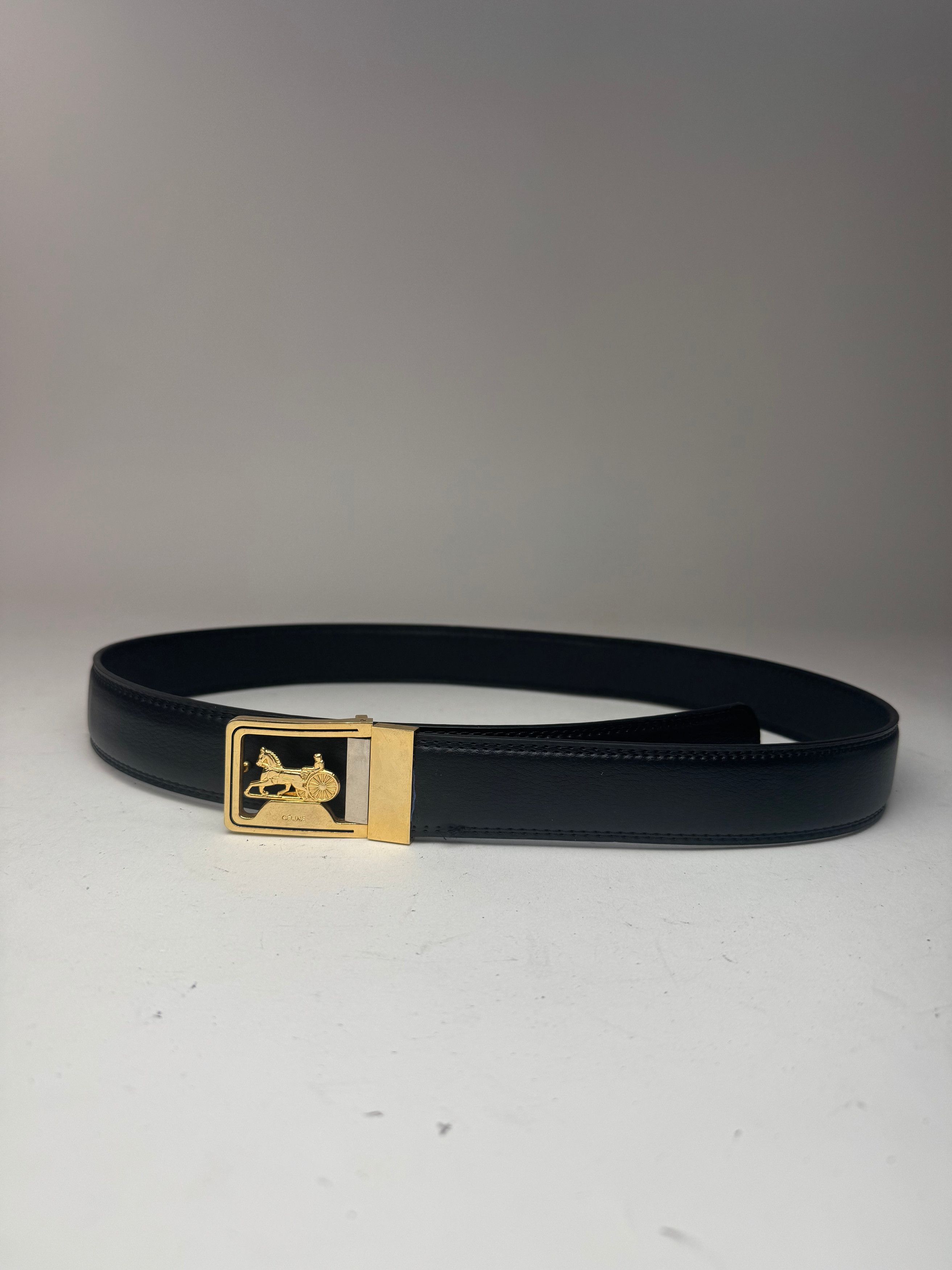 Celine Vintage Carriage Logo Leather belt black Size ONE SIZE - 10 Thumbnail