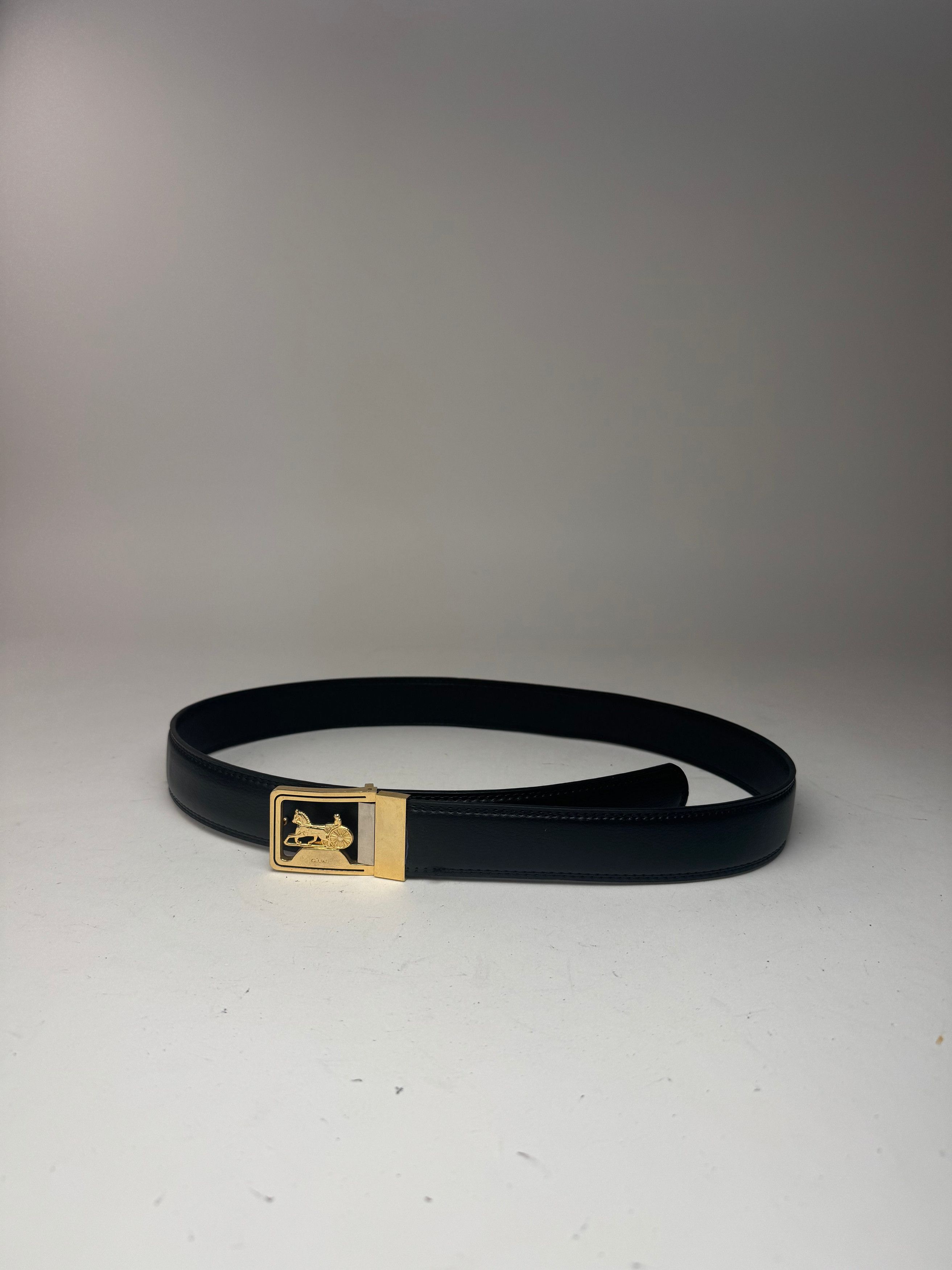 Celine Vintage Carriage Logo Leather belt black Size ONE SIZE - 7 Thumbnail