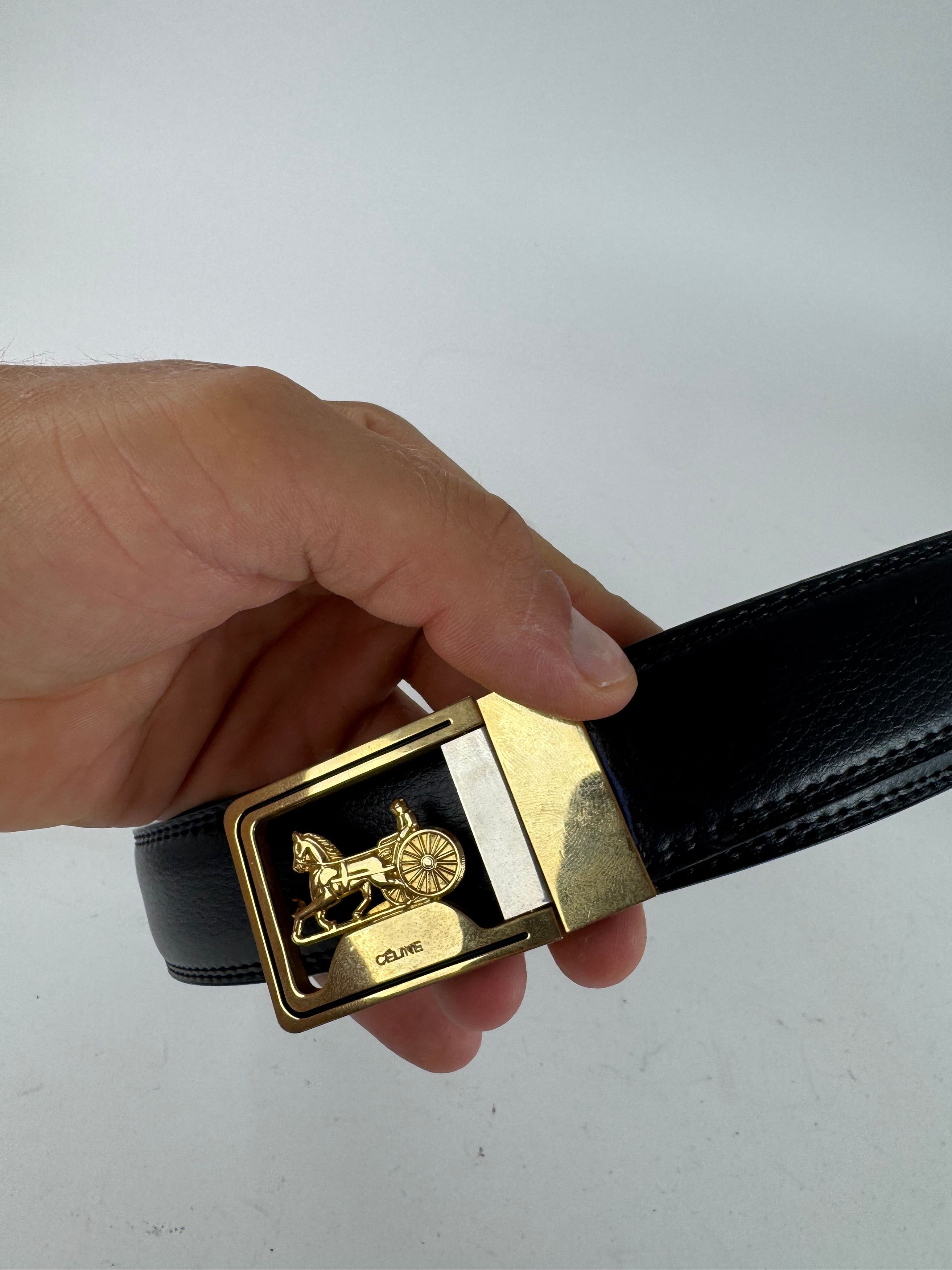 Celine Vintage Carriage Logo Leather belt black Size ONE SIZE - 3 Thumbnail