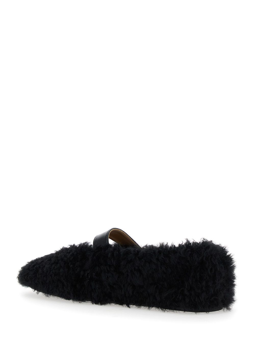 Salvatore Ferragamo Black Ballerinas with Shearling Design and Buckle in Leather Woman Size US 10.5 / IT 40.5 - 3 Thumbnail