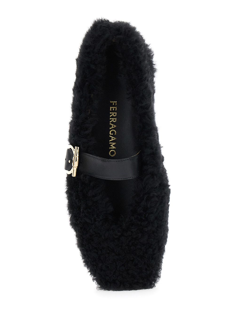 Salvatore Ferragamo Black Ballerinas with Shearling Design and Buckle in Leather Woman Size US 10.5 / IT 40.5 - 4 Thumbnail