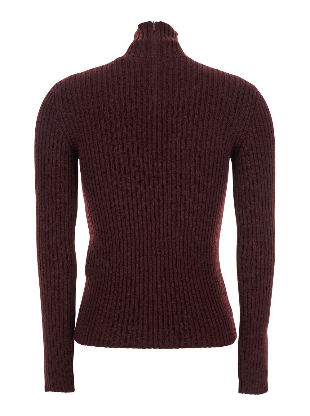 Max Mara Bordeaux Turtleneck Sweater with Ribbed Design in Wool Blend Woman Size L / US 10 / IT 46 - 2 Thumbnail