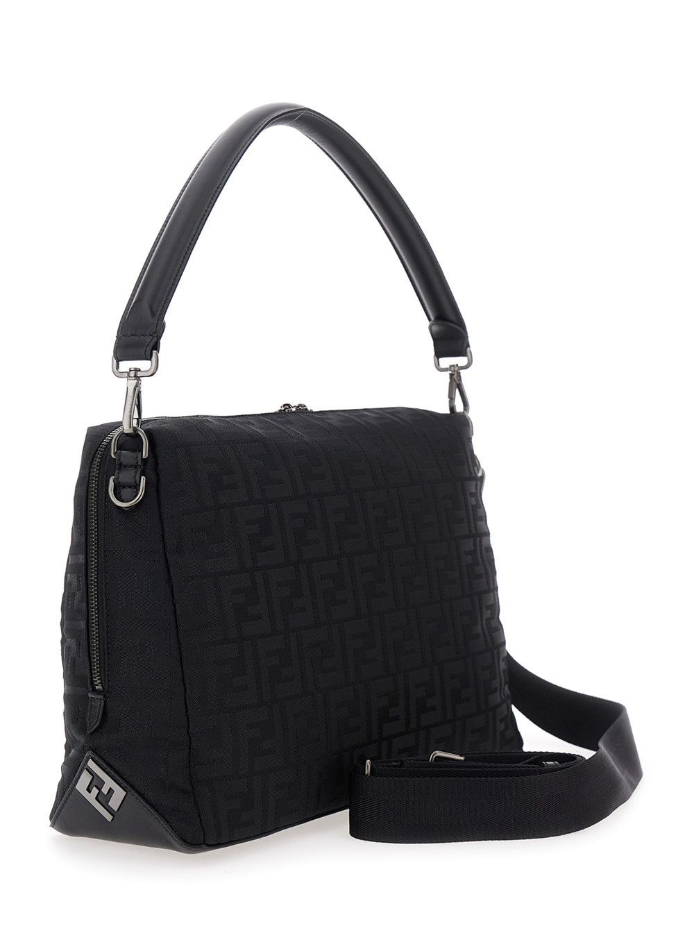 Fendi 'Lui Large' Black Shoulder Bag with All-Over FF Motif in Tech Fabric Man Size ONE SIZE - 3 Thumbnail