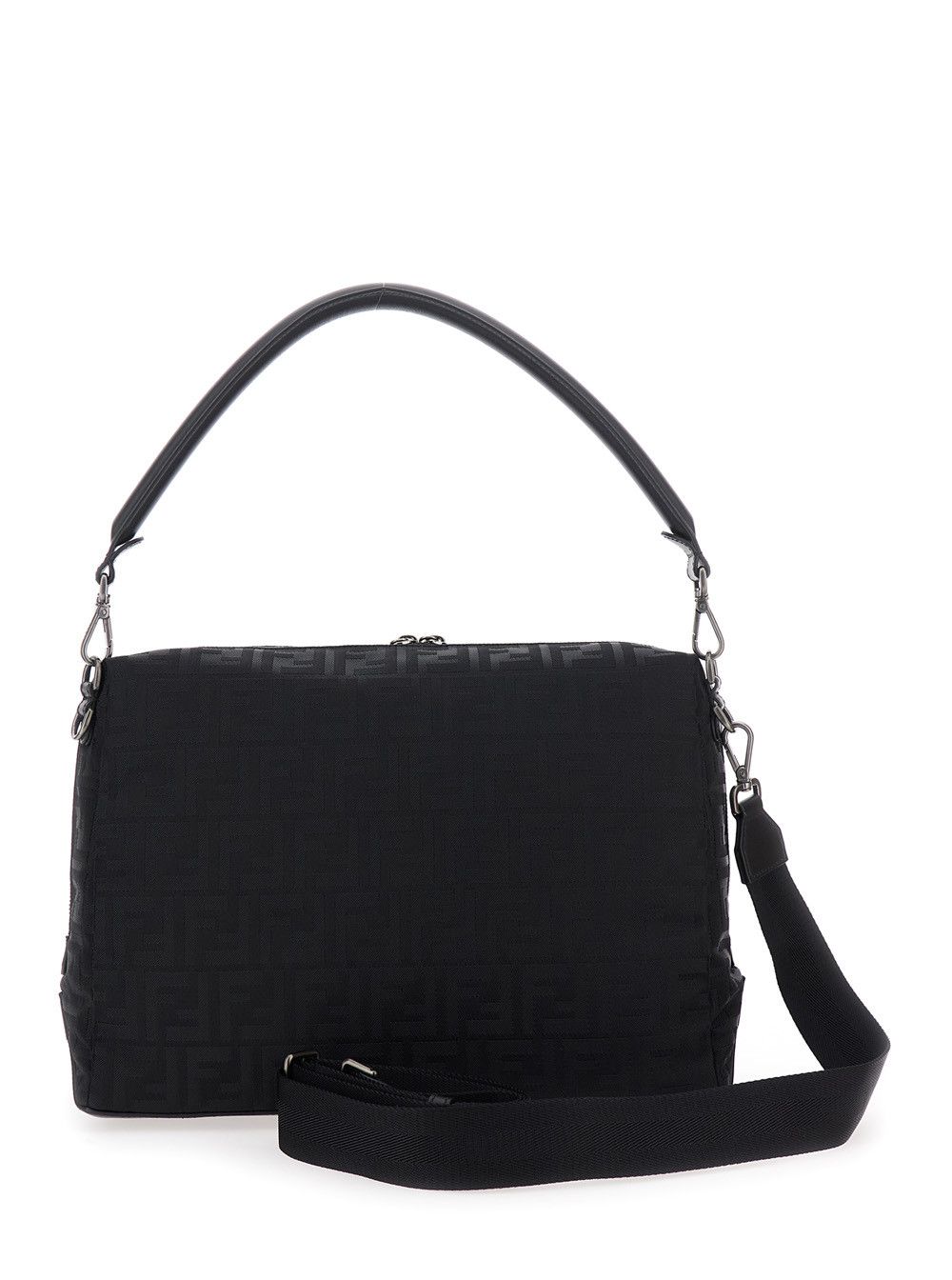 Fendi 'Lui Large' Black Shoulder Bag with All-Over FF Motif in Tech Fabric Man Size ONE SIZE - 4 Thumbnail