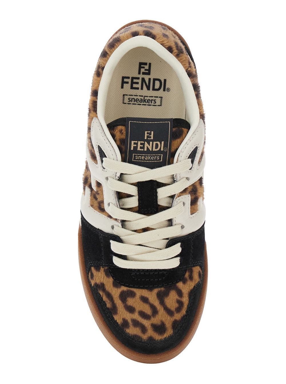 Fendi 'Fendi Match' Brown Low Top Sneakers with FF Application and Leopard Motif in Mixed Leather Woman Size US 7 / IT 37 - 4 Thumbnail