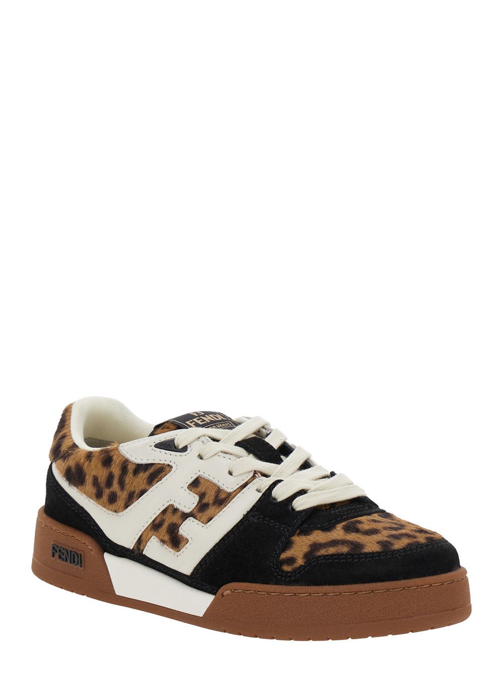 Fendi 'Fendi Match' Brown Low Top Sneakers with FF Application and Leopard Motif in Mixed Leather Woman Size US 7 / IT 37 - 2 Thumbnail