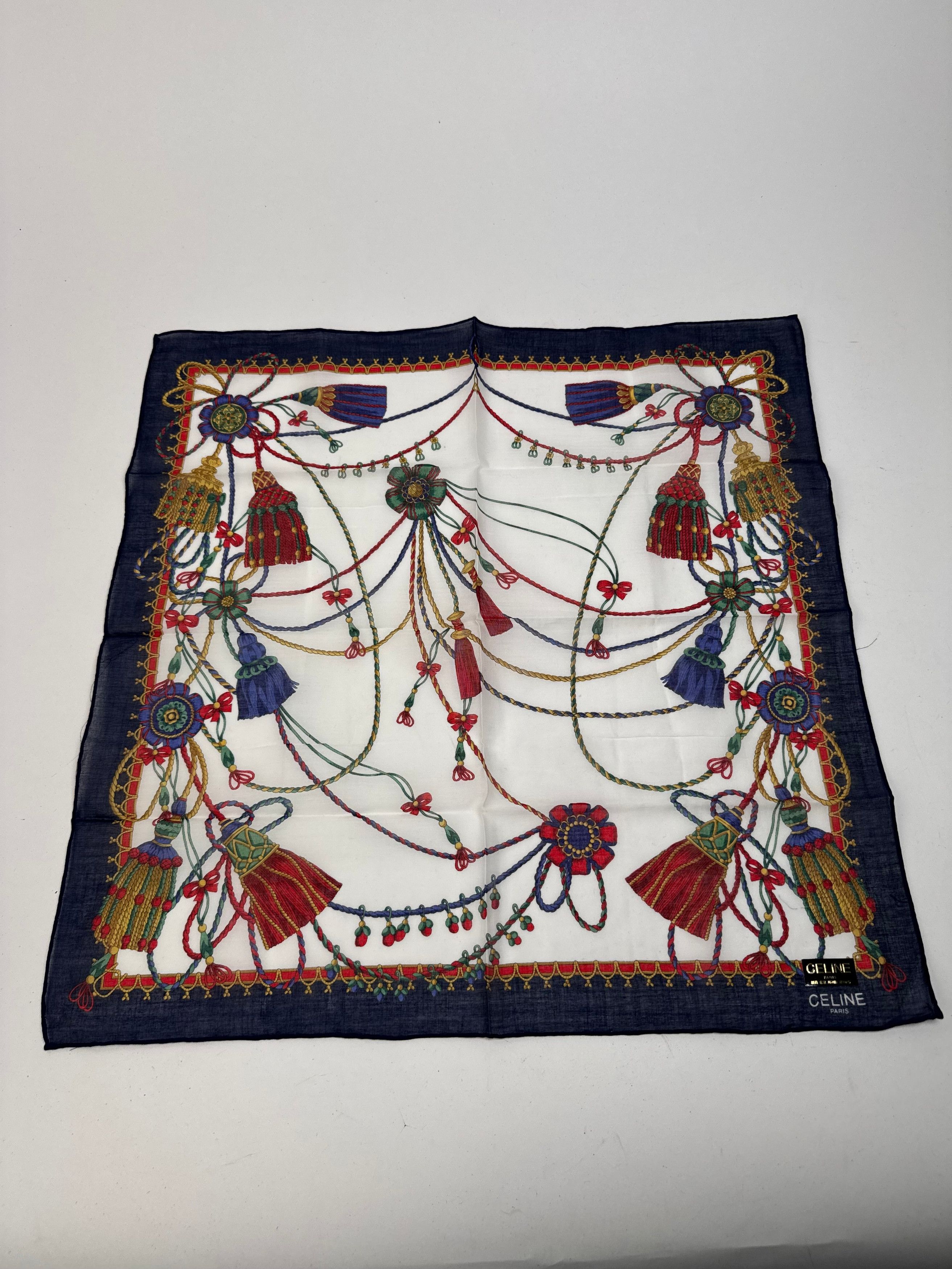 Celine Vintage Scarf Navy White Size ONE SIZE - 9 Thumbnail