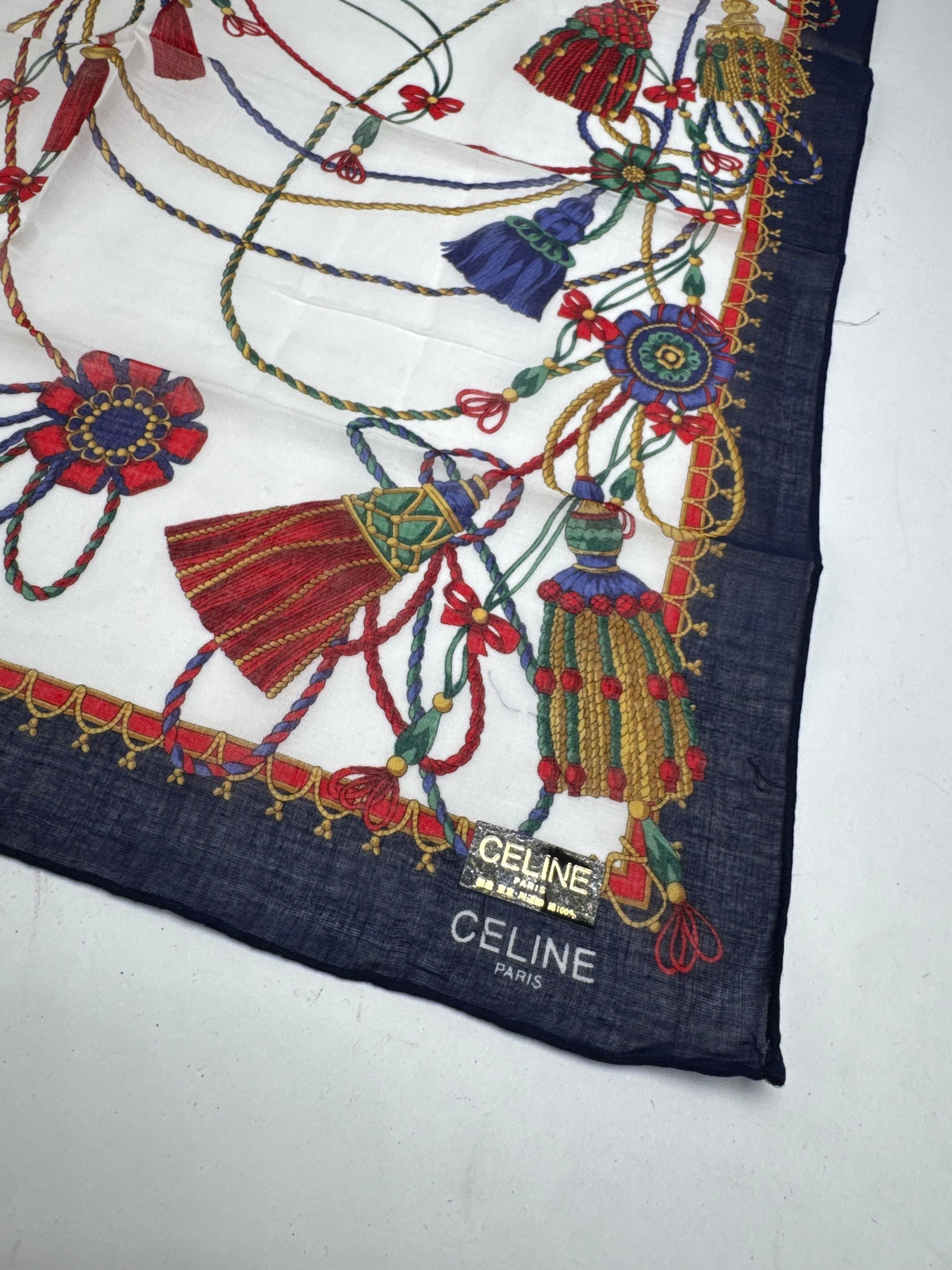 Celine Vintage Scarf Navy White Size ONE SIZE - 2 Thumbnail