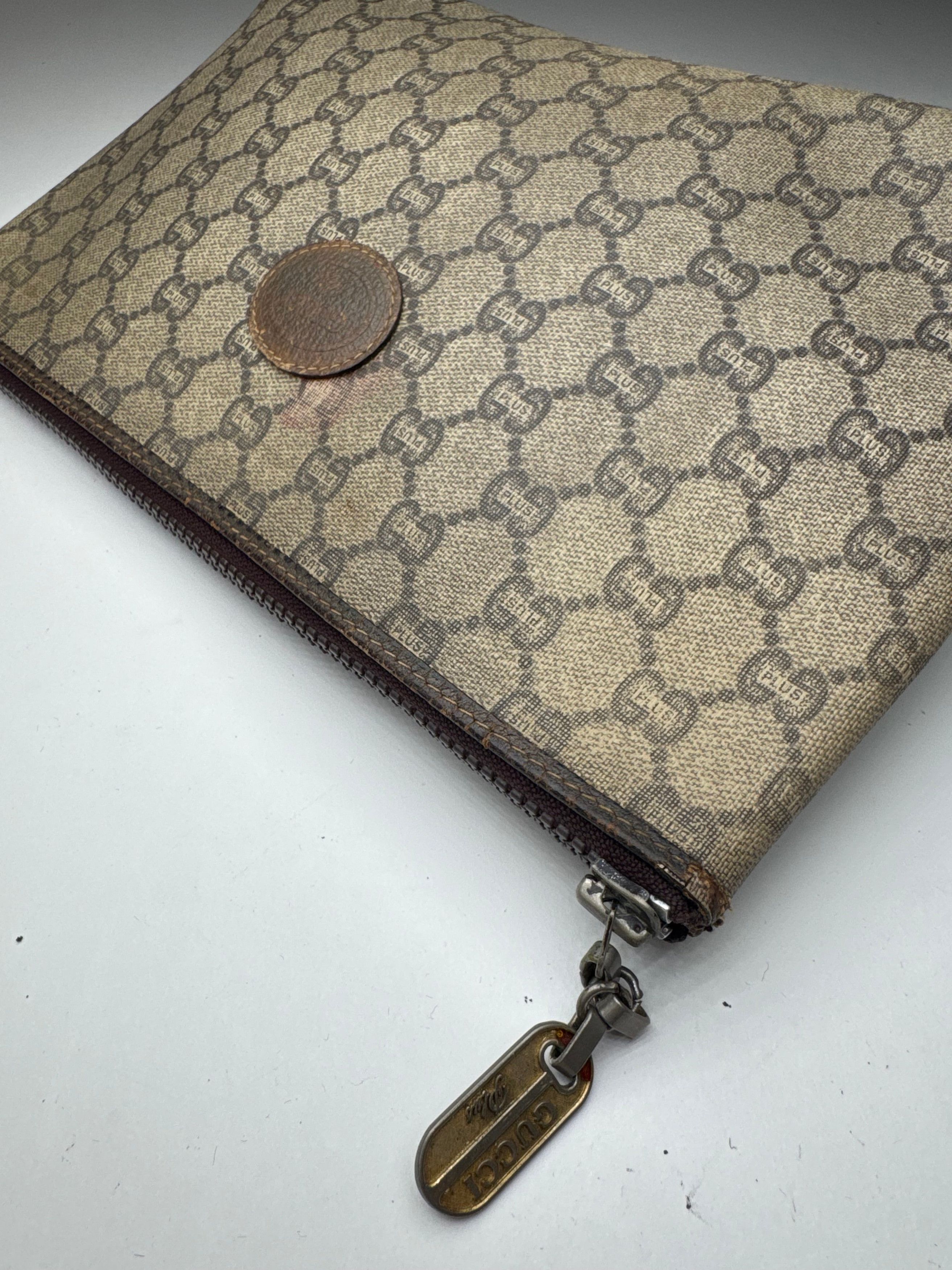 Gucci Vintage Plus Leather Clutch Brown Grey Size ONE SIZE - 7 Thumbnail
