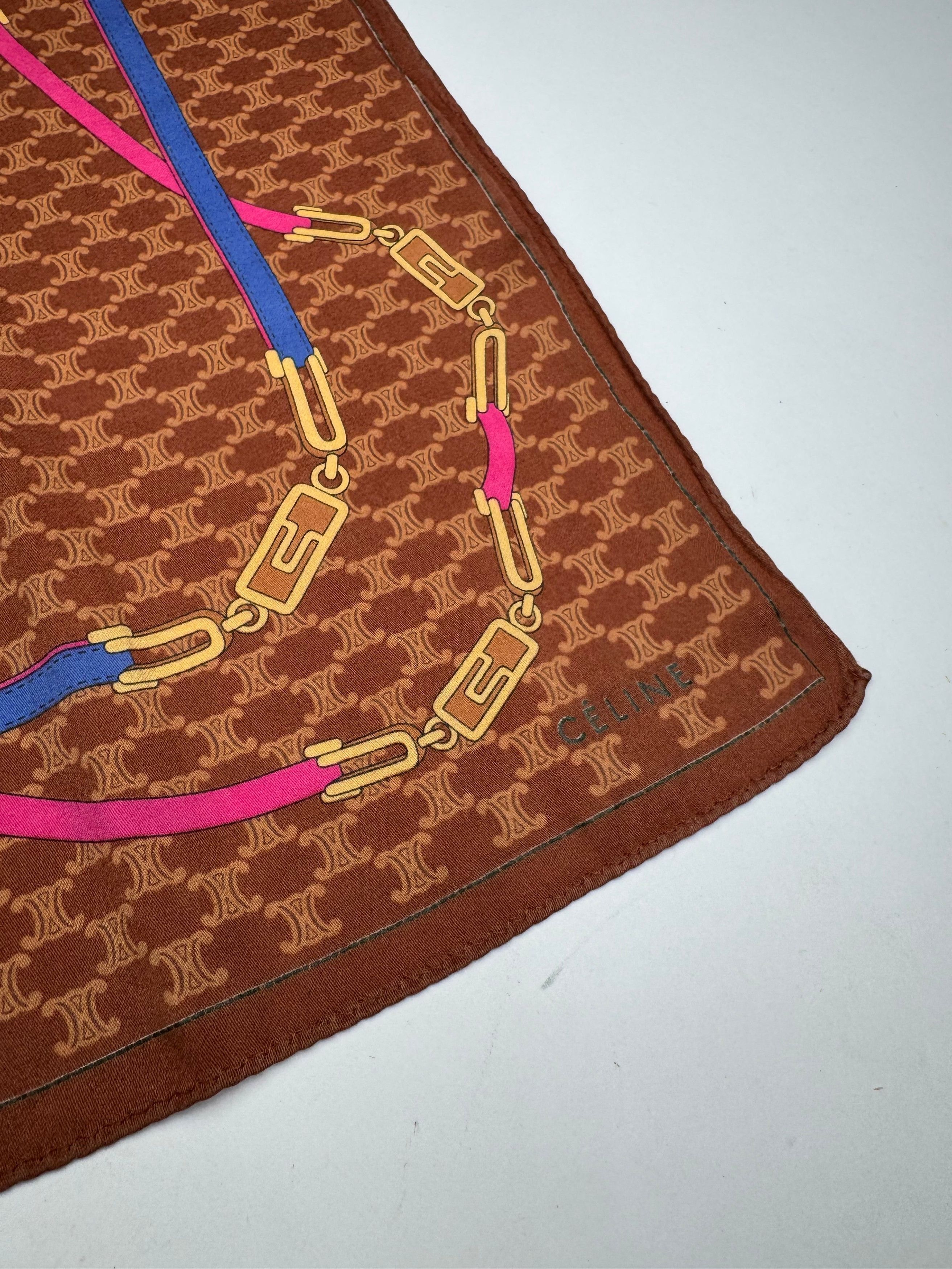 Celine Vintage Monogram Silk scarf brown Size ONE SIZE - 7 Thumbnail
