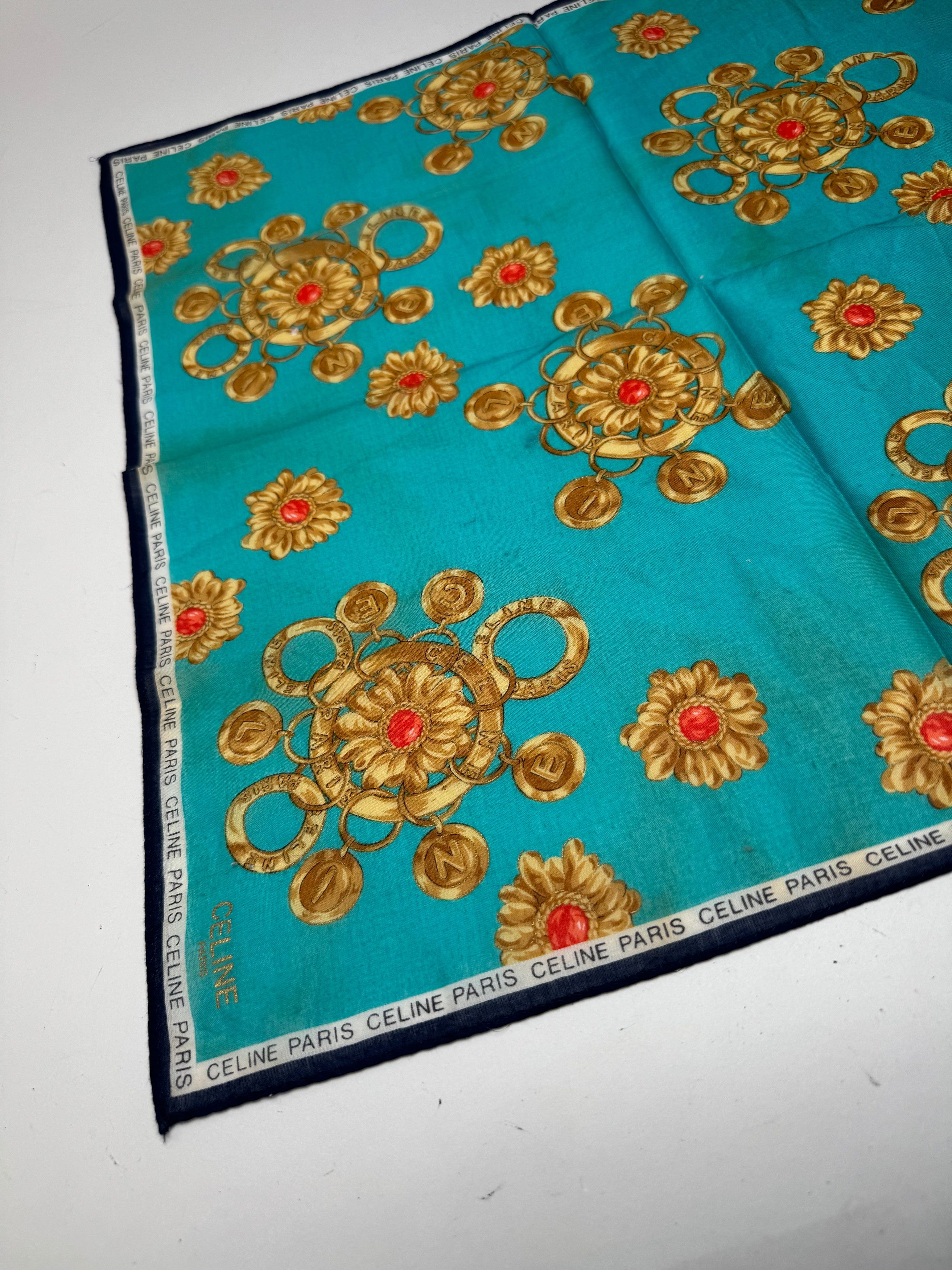Celine Vintage Barocke Scarf turquiose Gold Size ONE SIZE - 5 Thumbnail