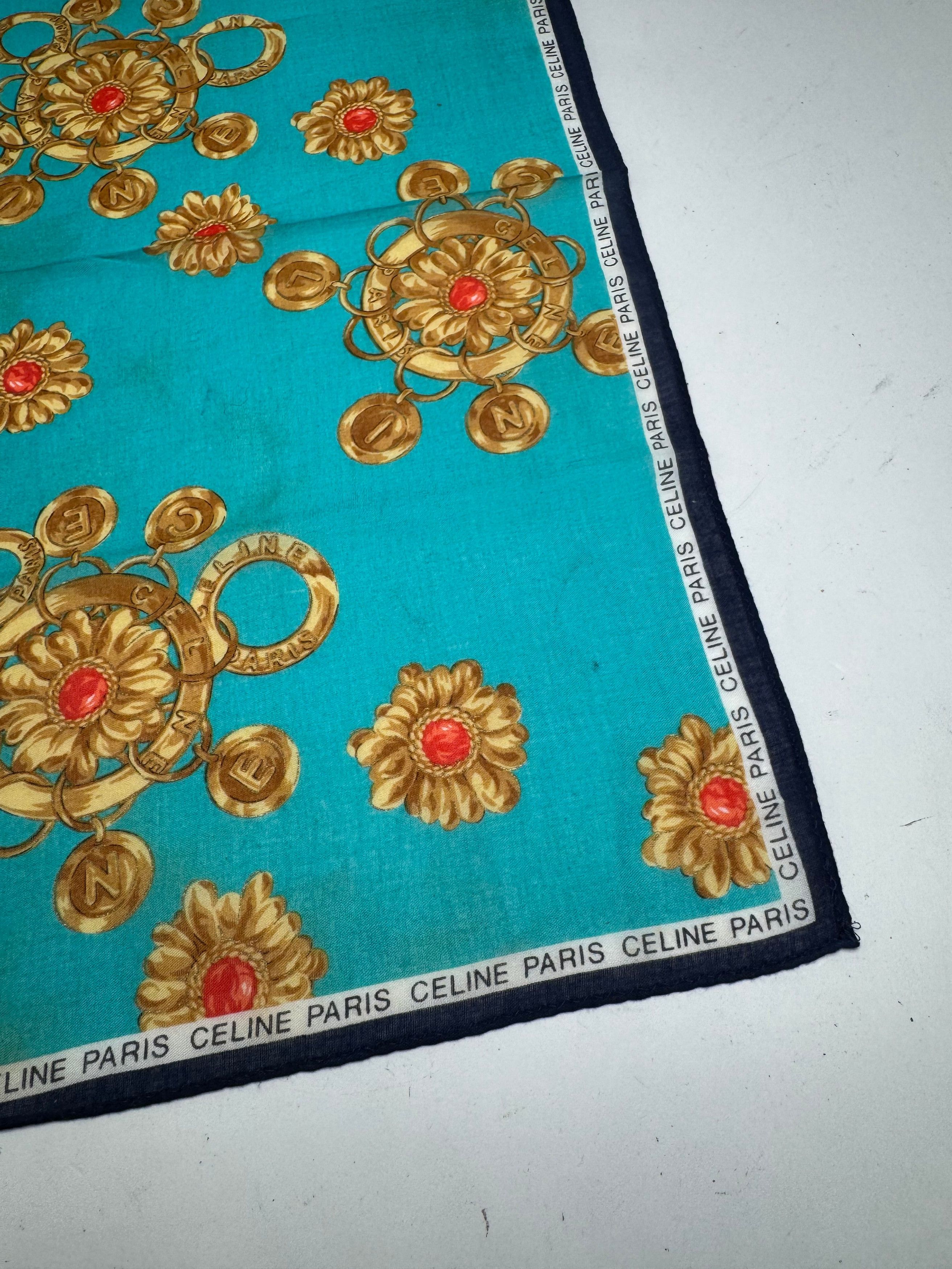 Celine Vintage Barocke Scarf turquiose Gold Size ONE SIZE - 2 Thumbnail