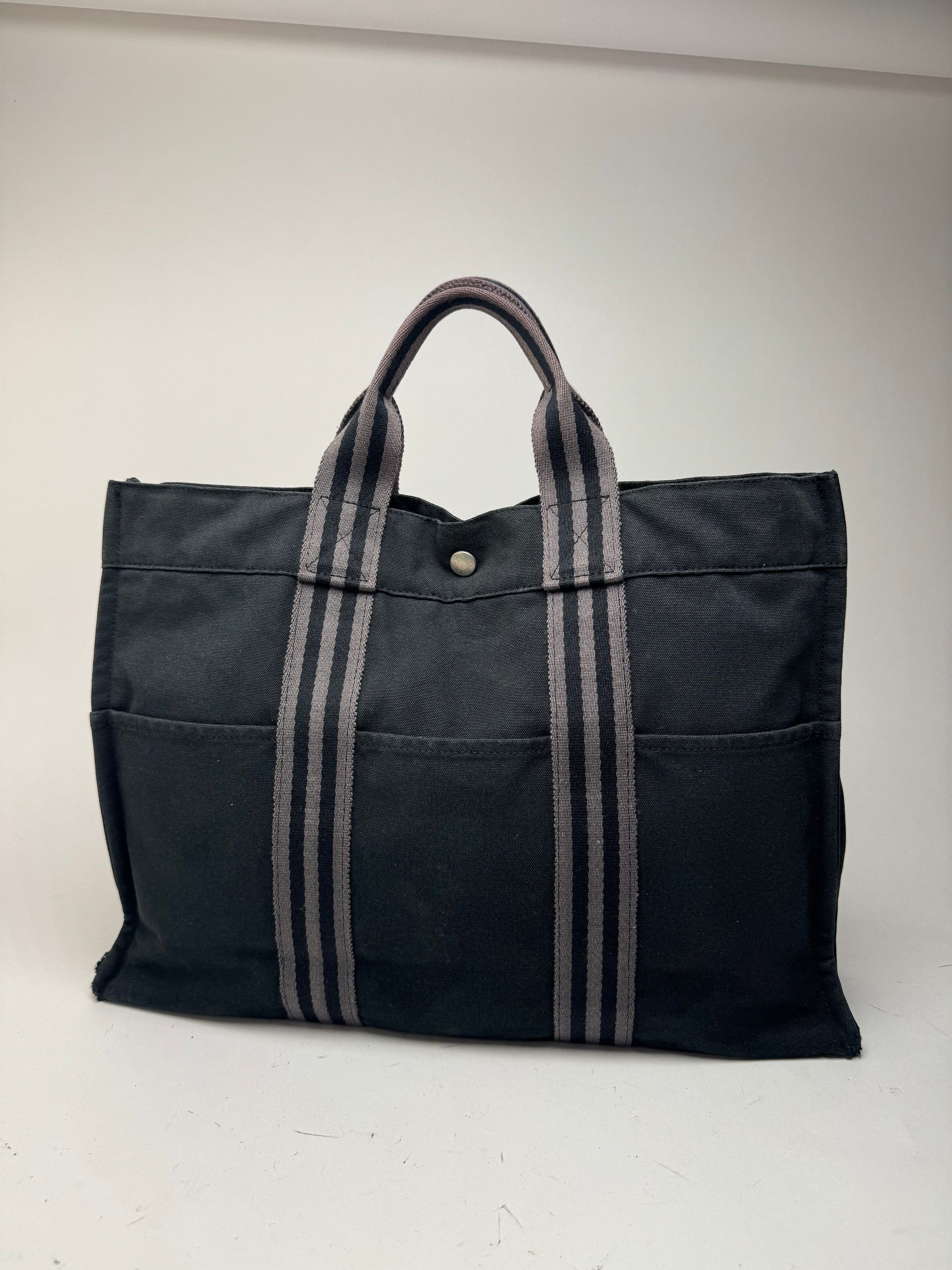 Other Vintage Hermes Canvas Shopper Bag Black Size ONE SIZE - 3 Thumbnail