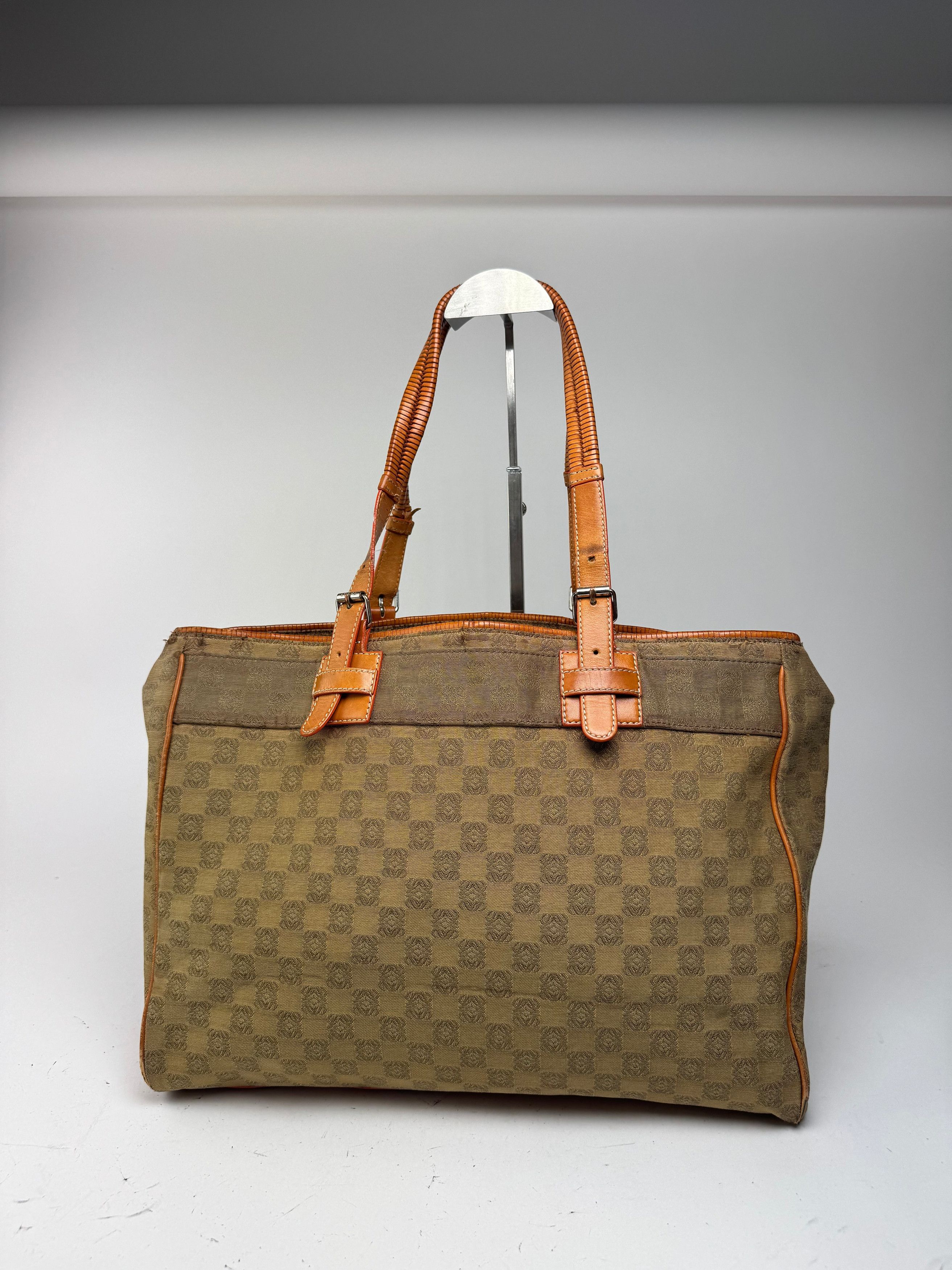Loewe Vintage Anagram Monogramm Shopper Brown Green Size ONE SIZE - 9 Thumbnail