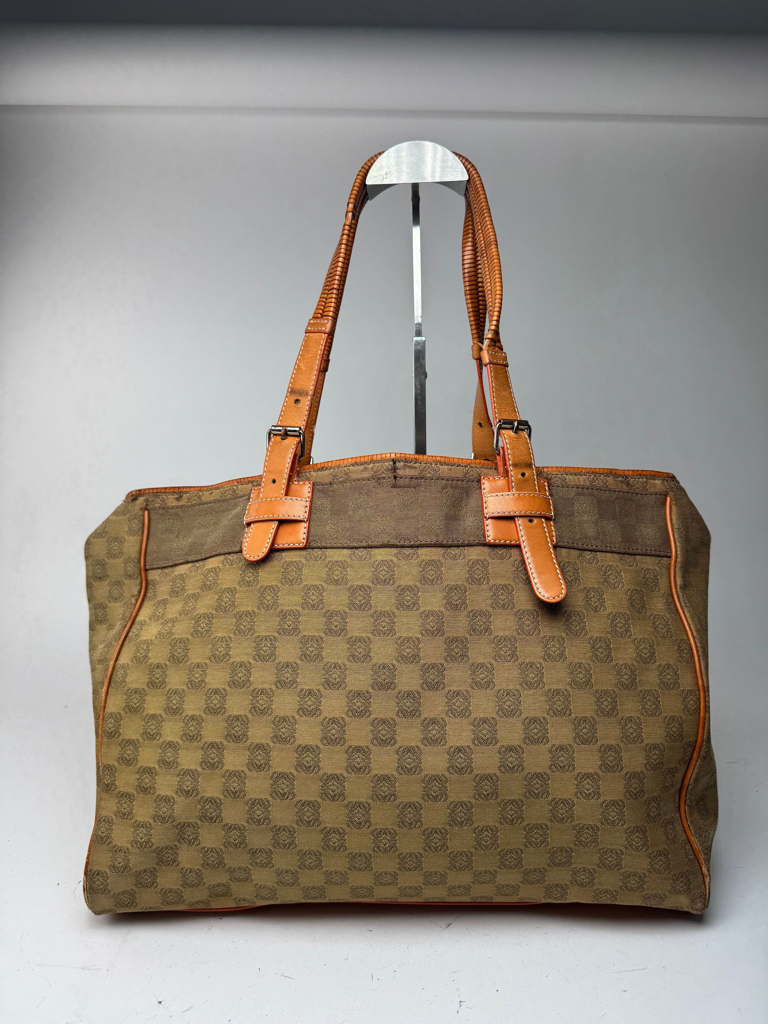 Loewe Vintage Anagram Monogramm Shopper Brown Green Size ONE SIZE - 6 Thumbnail