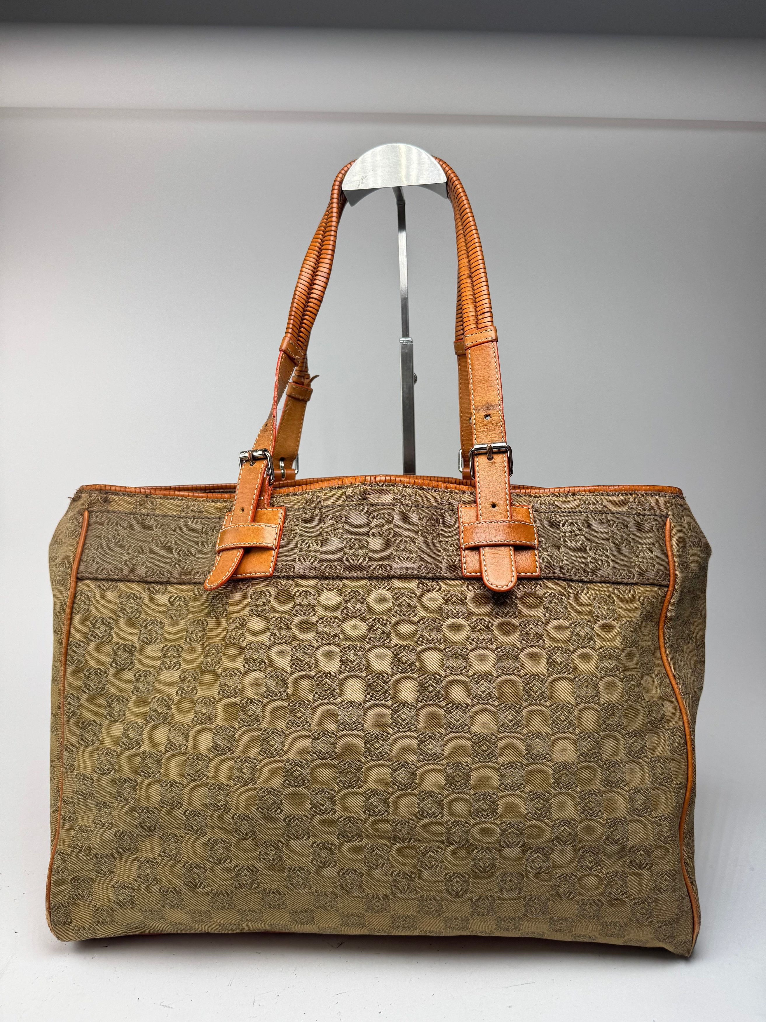 Loewe Vintage Anagram Monogramm Shopper Brown Green Size ONE SIZE - 3 Thumbnail