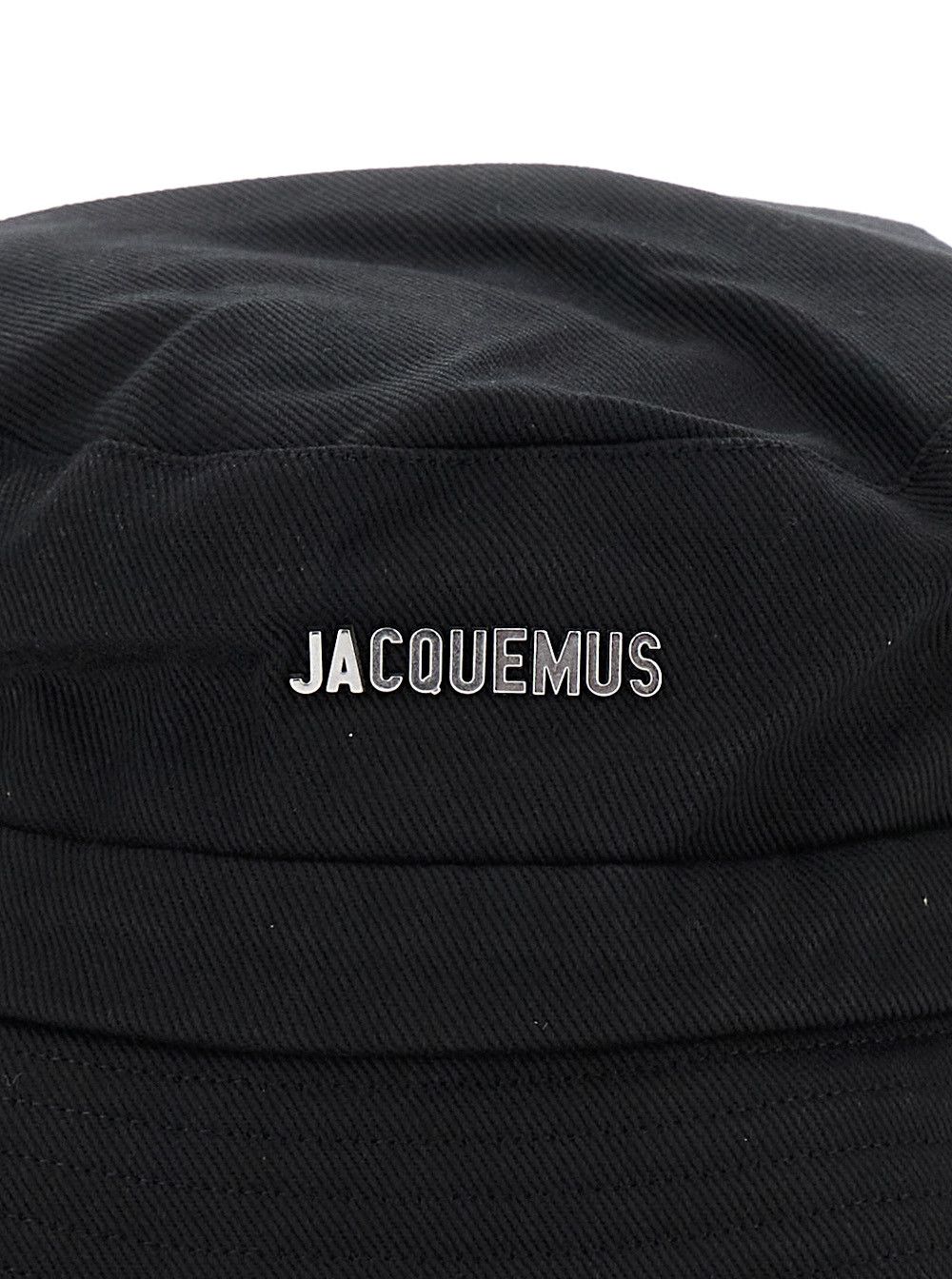 Jacquemus Men's 'Le Bob Gadjo' Black Fisherman Hat with Front Lettering Logo and Knot Closure at the Back in Cotton Size ONE SIZE - 3 Thumbnail