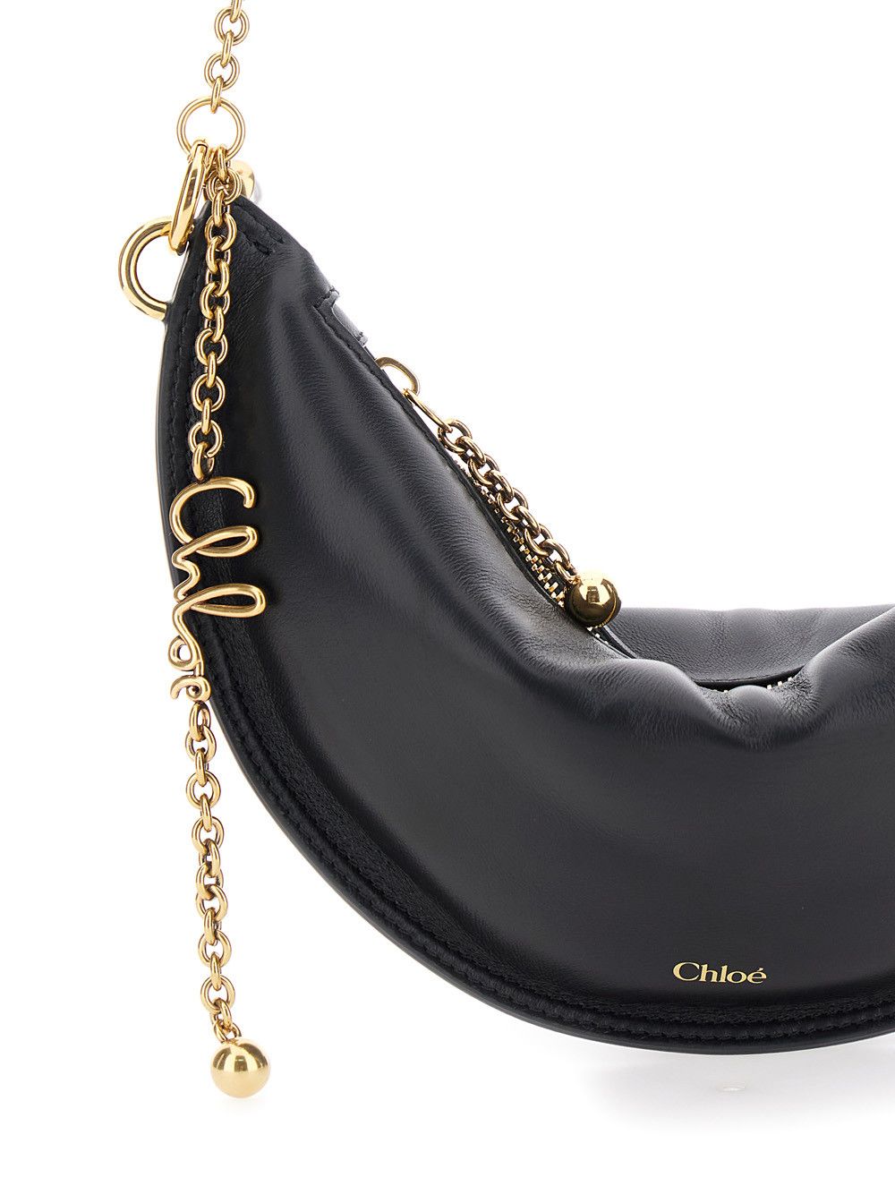 Chloe Black Shoulder Bag with Chain Shoulder Strap and Half Moon Design in Leather Woman Size ONE SIZE - 5 Thumbnail