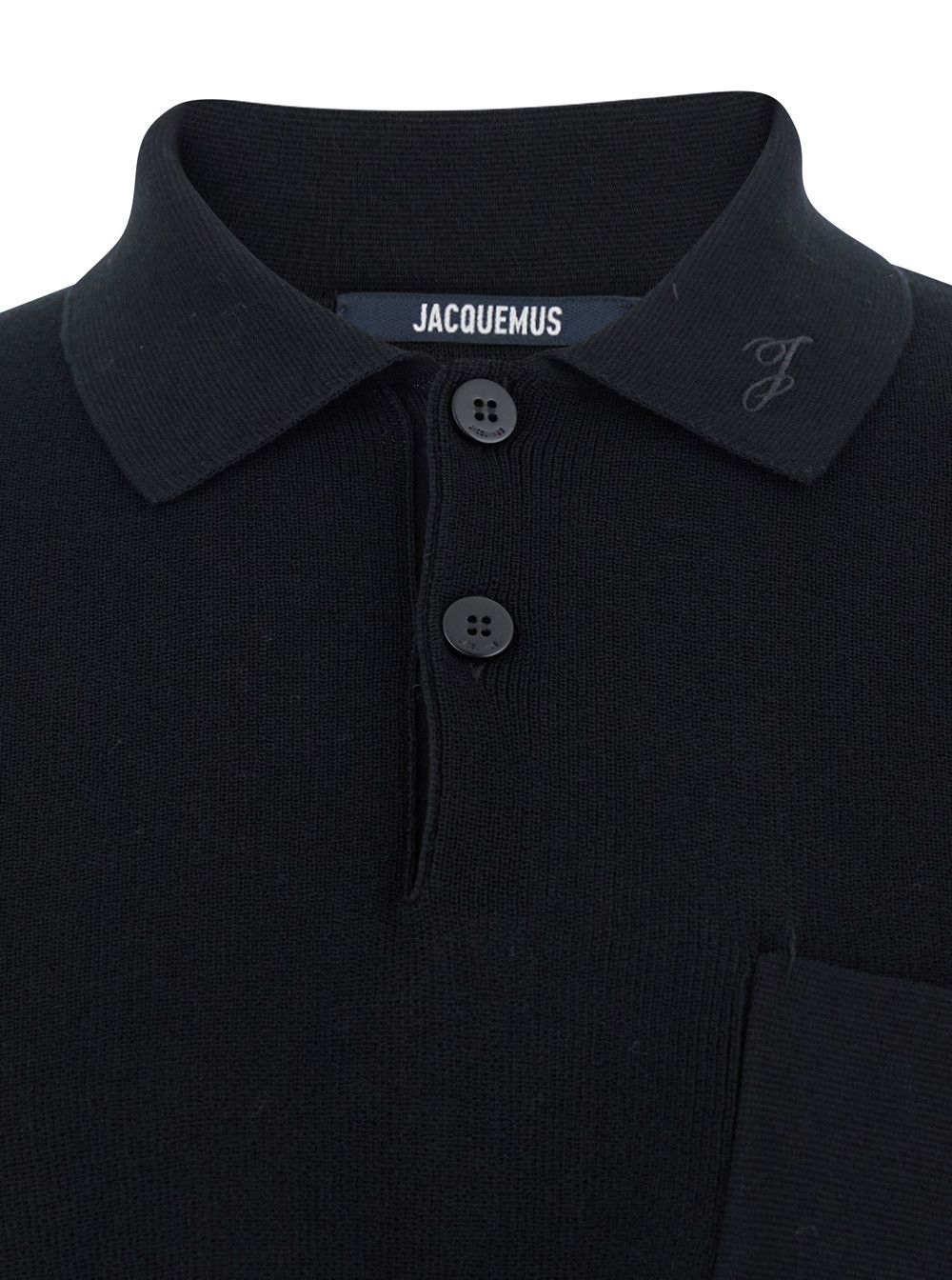 Jacquemus Black Polo Shirt with Tone-on-Tone Logo on Front in Cotton Knit Man Size US L / EU 52-54 / 3 - 3 Thumbnail