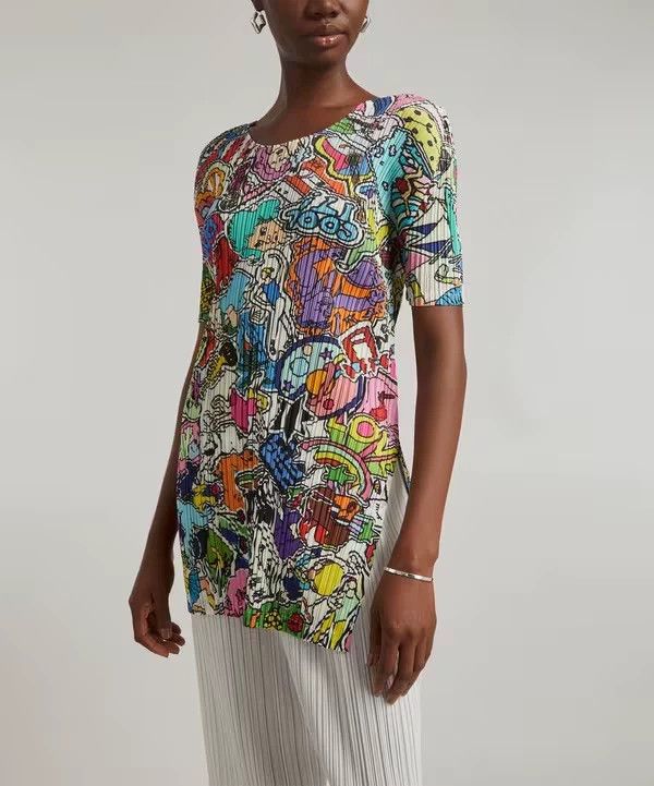 Issey Miyake Pleats Please Graffiti Print Short Sleeve Top - dmc Size US M / EU 48-50 / 2 - 3 Thumbnail