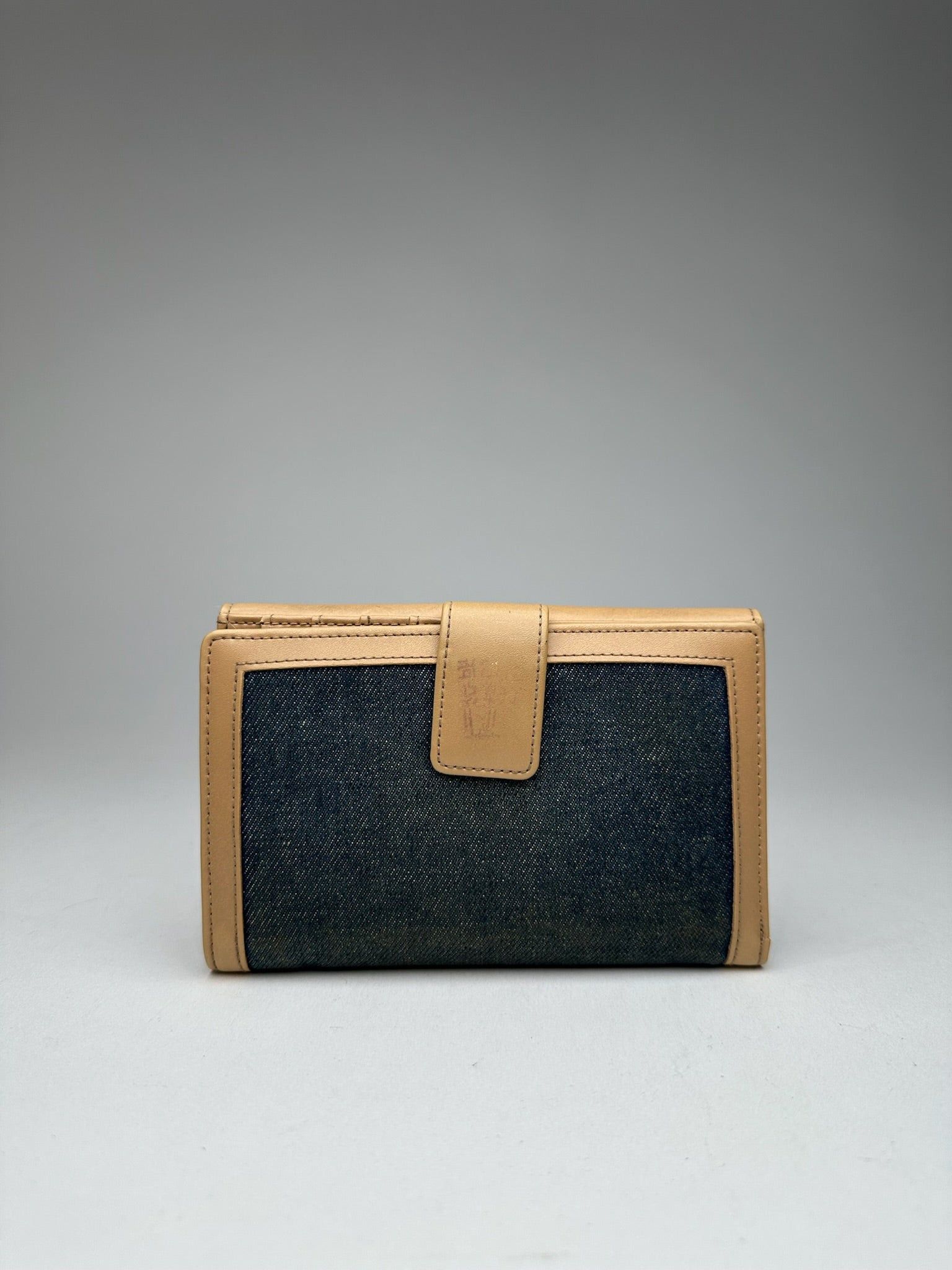Courreges Vintage Leather Denim Wallet brown navy Size ONE SIZE - 2 Thumbnail