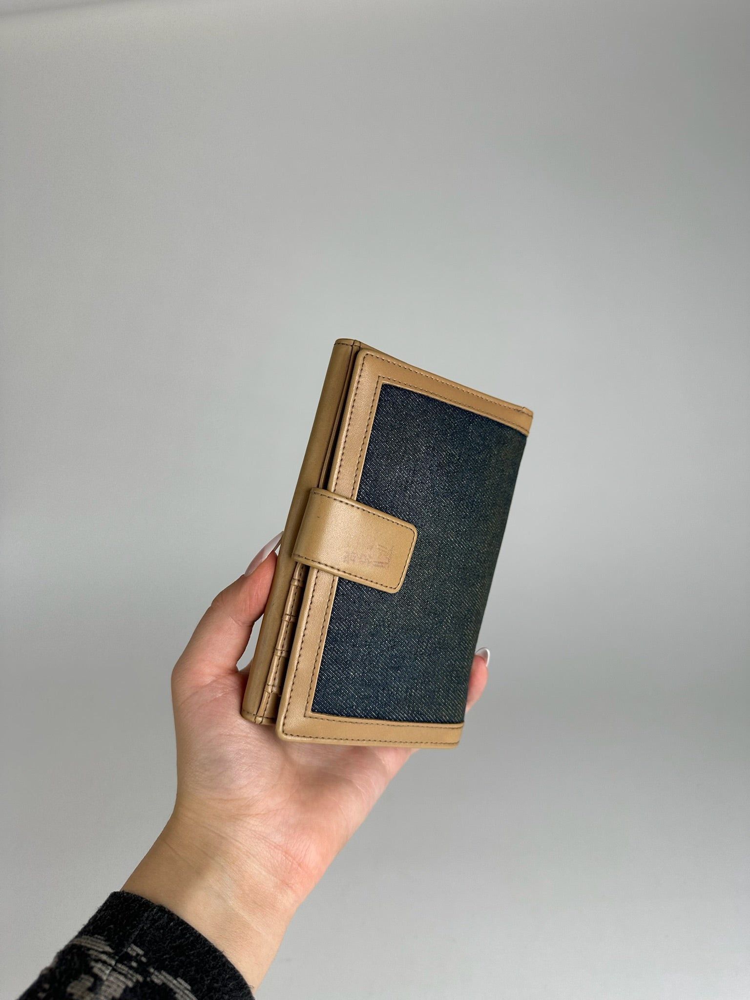 Courreges Vintage Leather Denim Wallet brown navy Size ONE SIZE - 7 Thumbnail