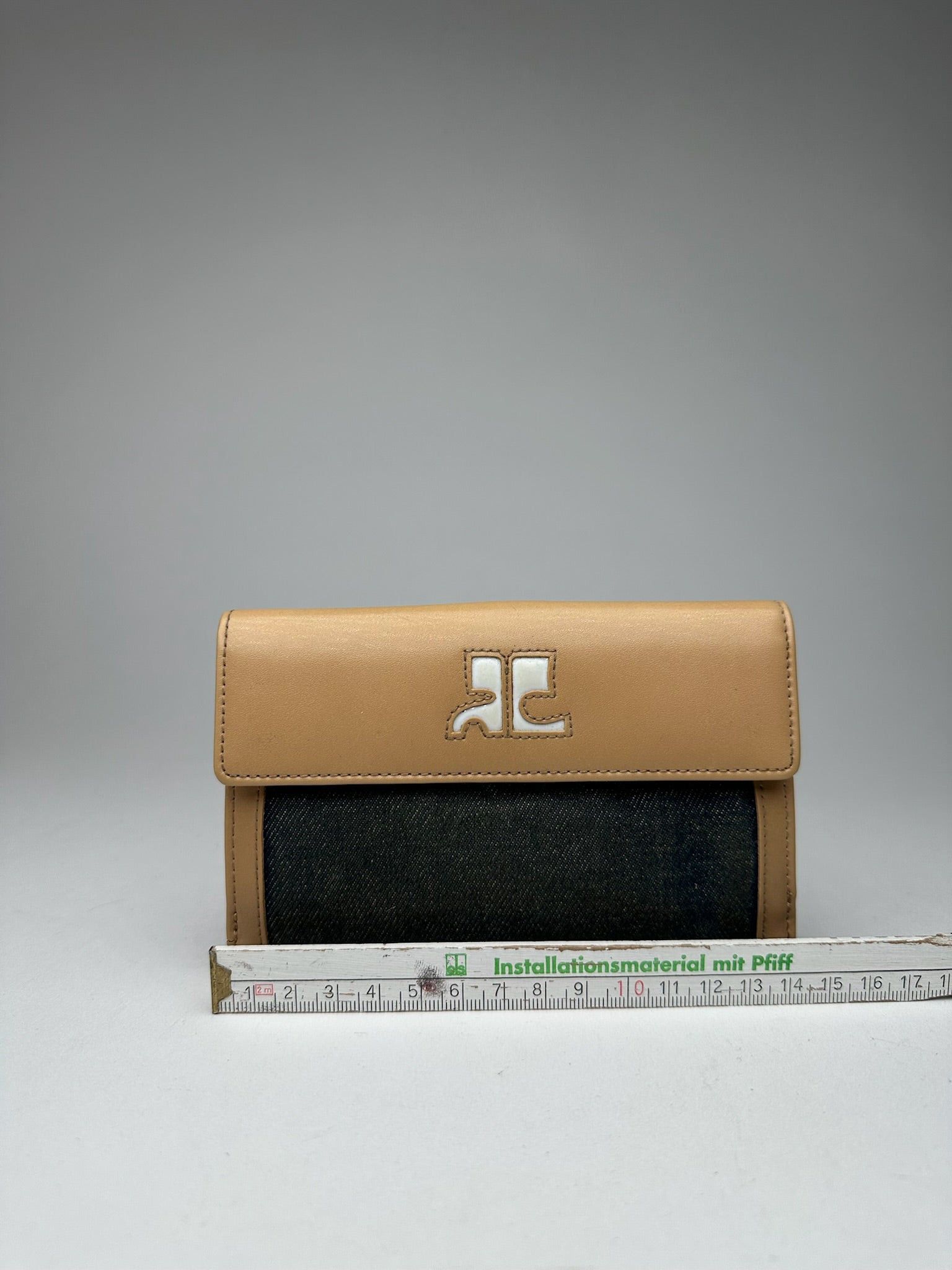 Courreges Vintage Leather Denim Wallet brown navy Size ONE SIZE - 11 Thumbnail