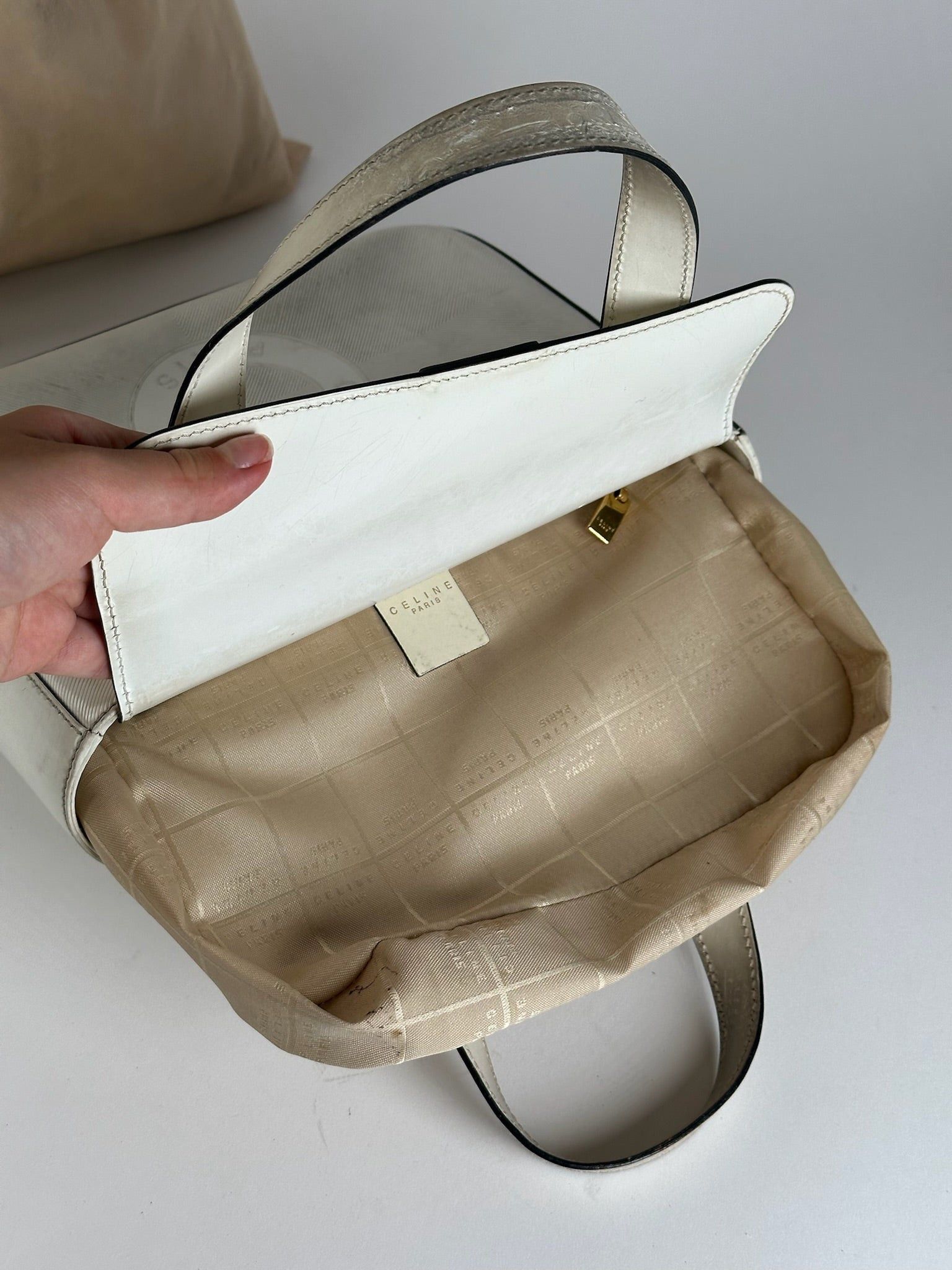 Celine Vintage Paris Leather cotton Handbag white Size ONE SIZE - 5 Thumbnail