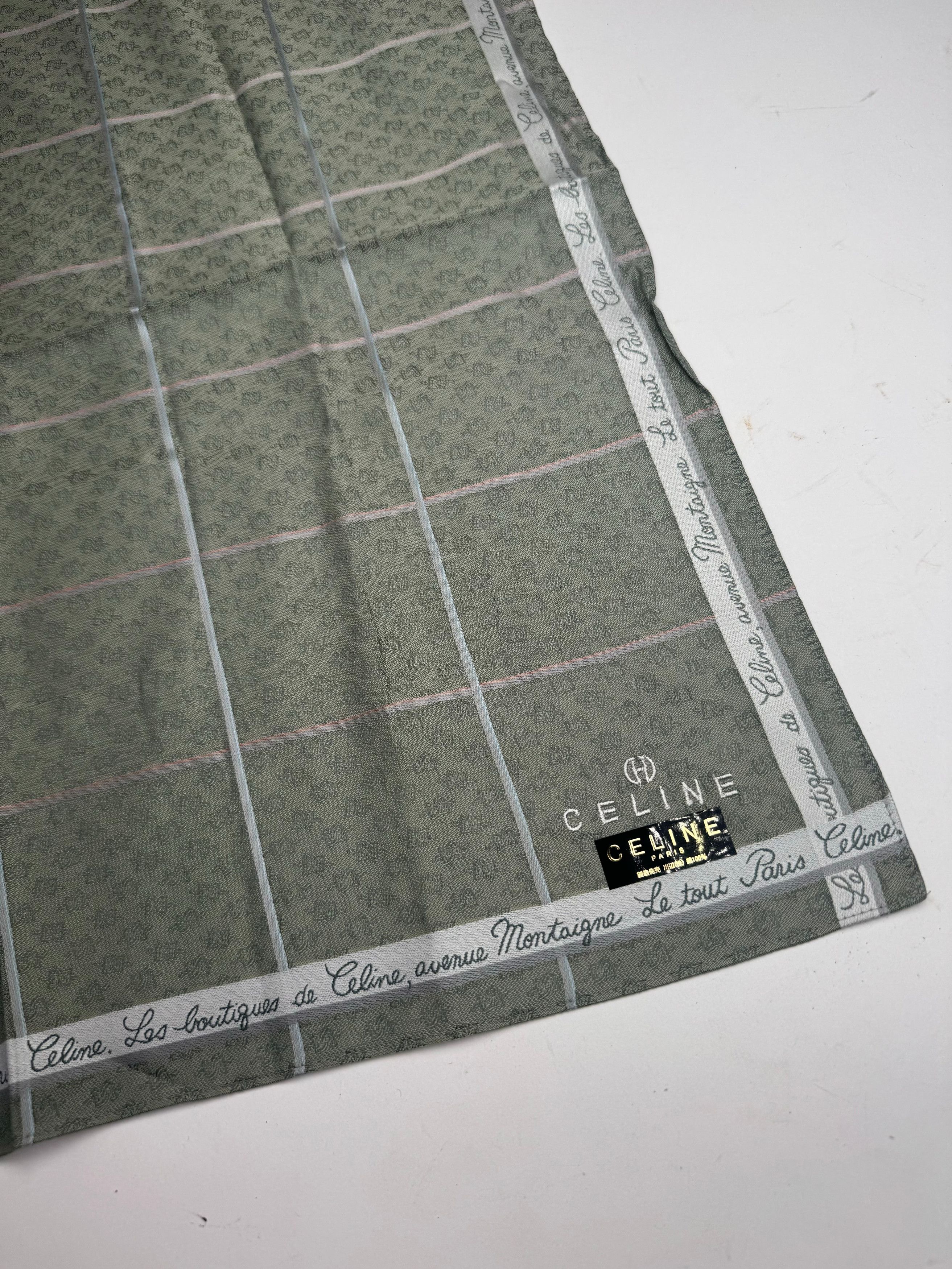 Celine Vintage Paris Scarf Green white Size ONE SIZE - 6 Thumbnail