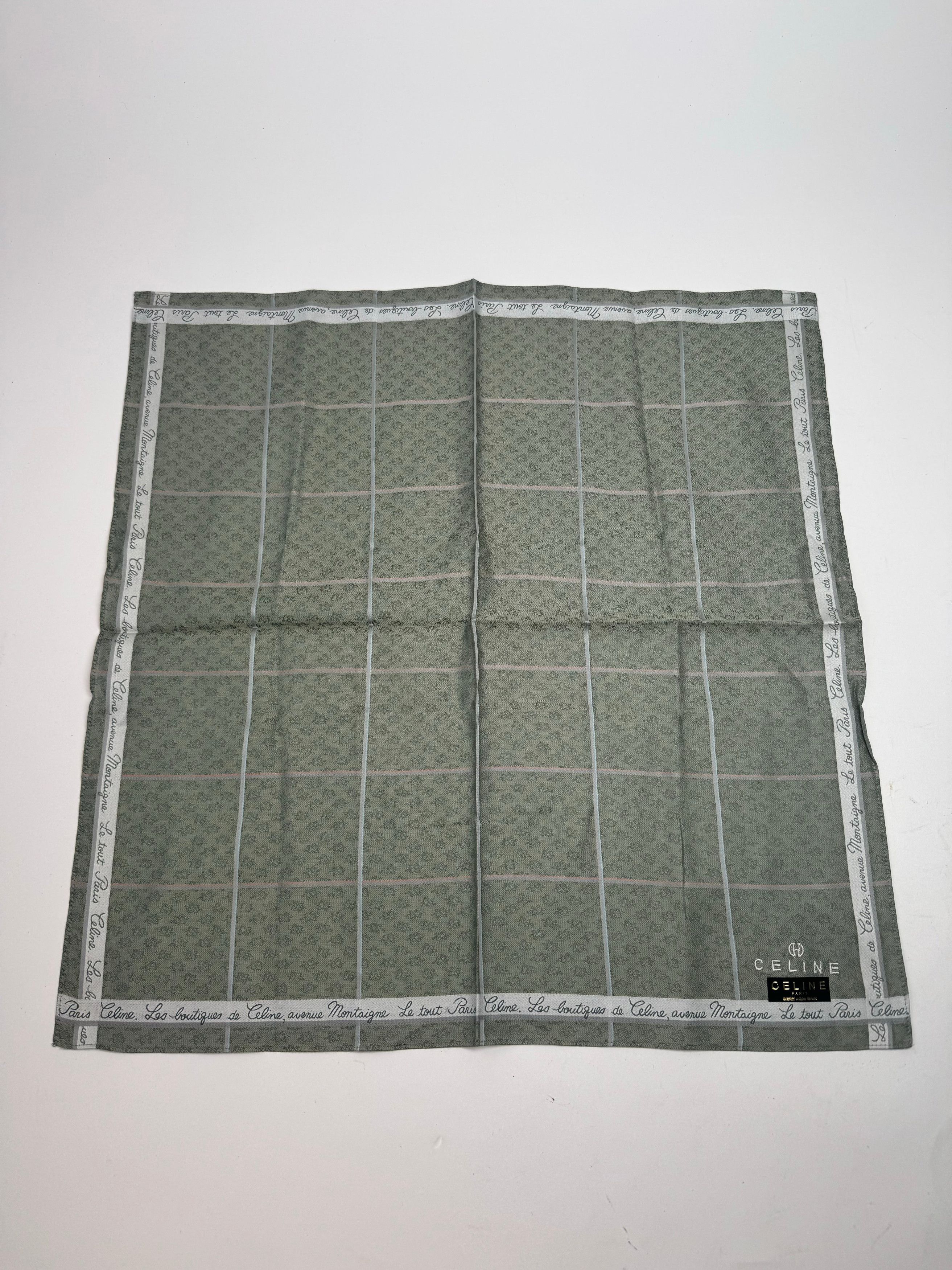 Celine Vintage Paris Scarf Green white Size ONE SIZE - 7 Thumbnail