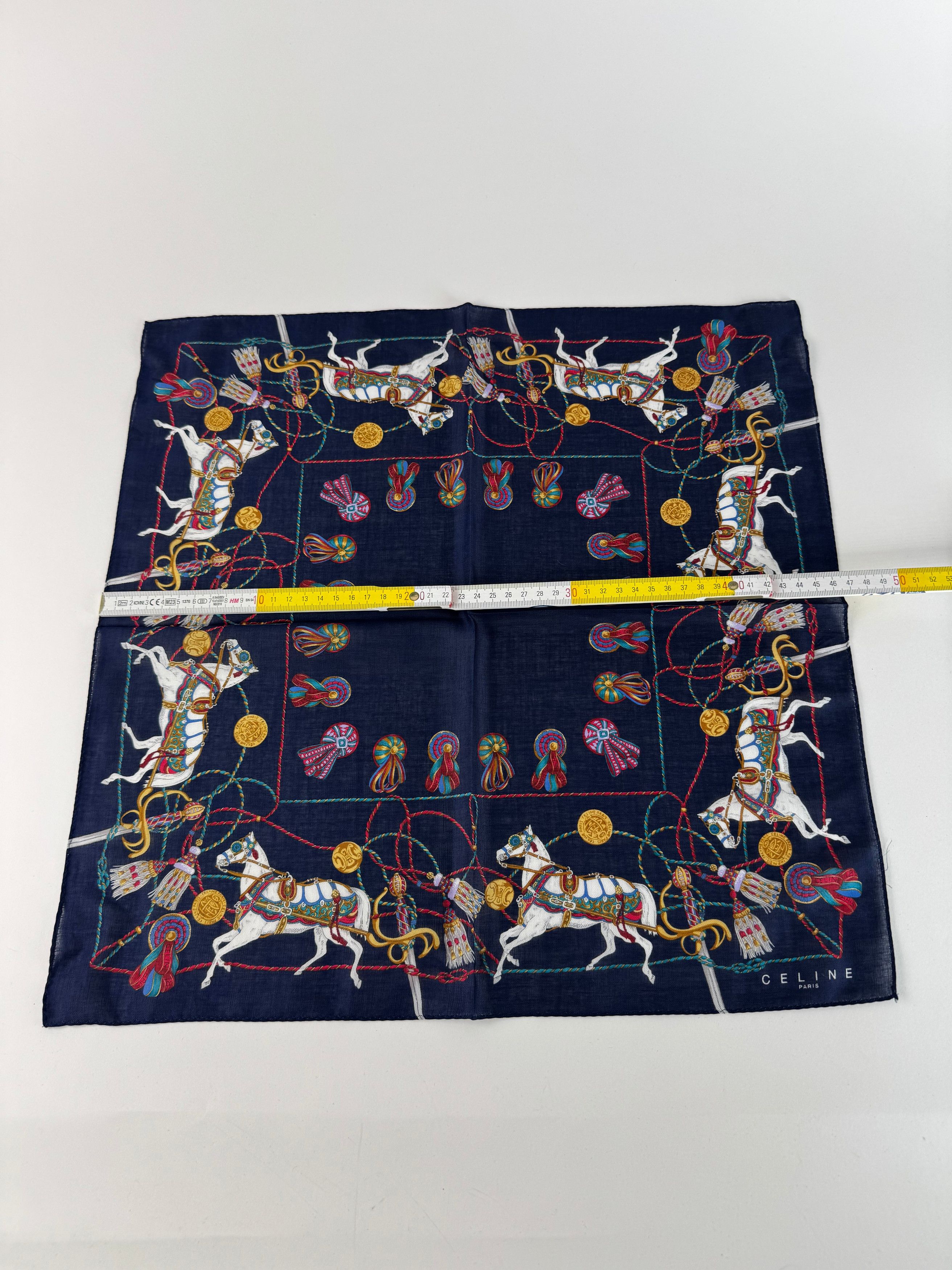 Celine Vintage Silk Scarf Navy new Size ONE SIZE - 4 Thumbnail