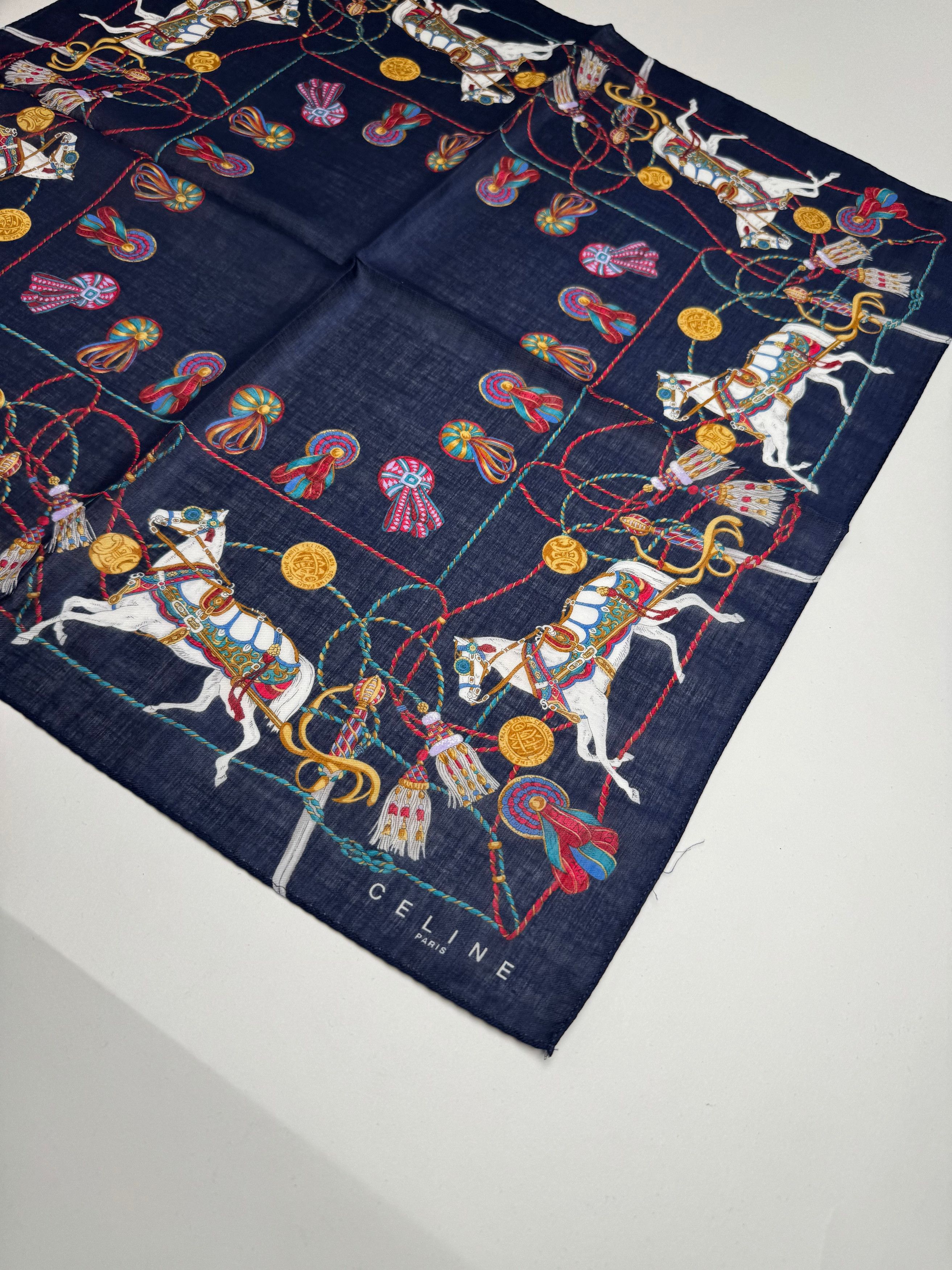 Celine Vintage Silk Scarf Navy new Size ONE SIZE - 8 Thumbnail