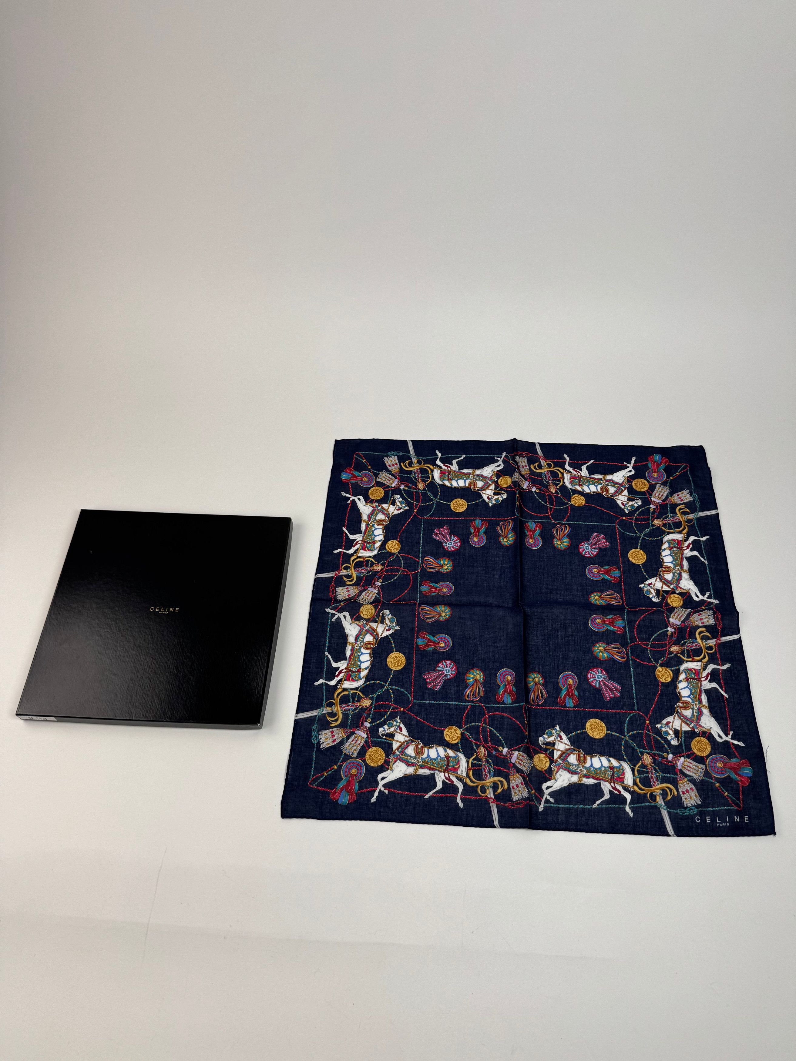 Celine Vintage Silk Scarf Navy new Size ONE SIZE - 10 Thumbnail