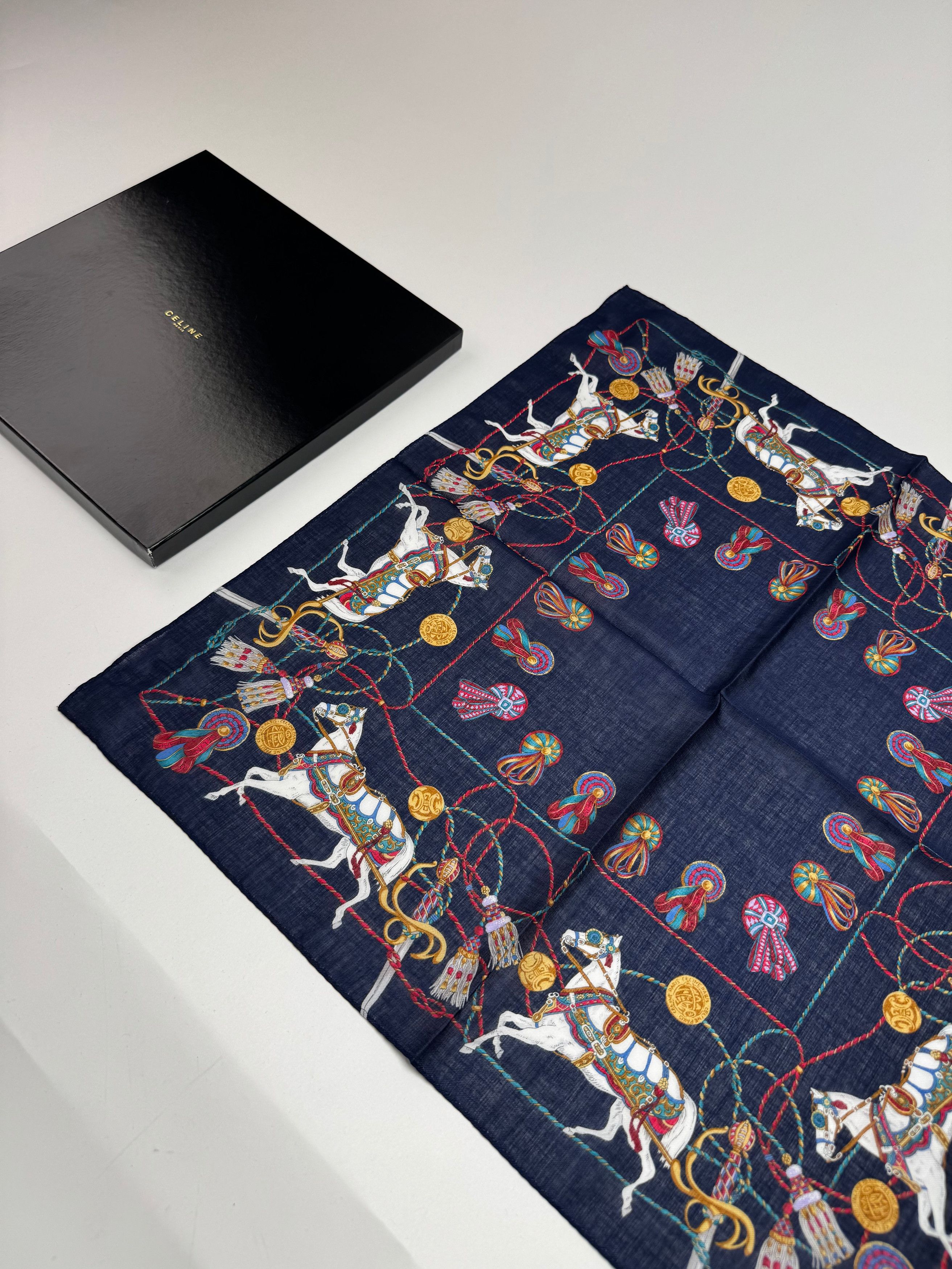 Celine Vintage Silk Scarf Navy new Size ONE SIZE - 9 Thumbnail