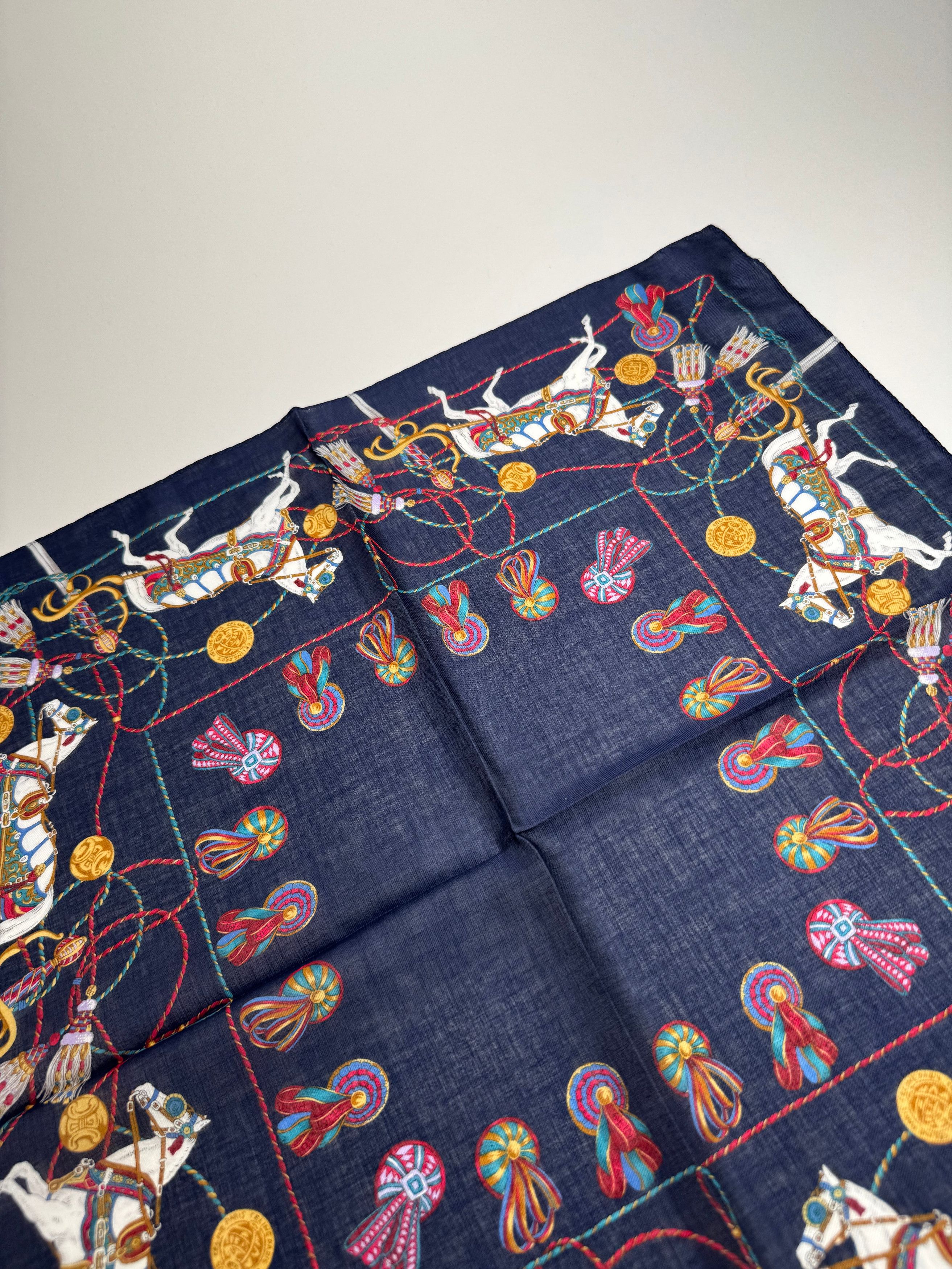 Celine Vintage Silk Scarf Navy new Size ONE SIZE - 7 Thumbnail