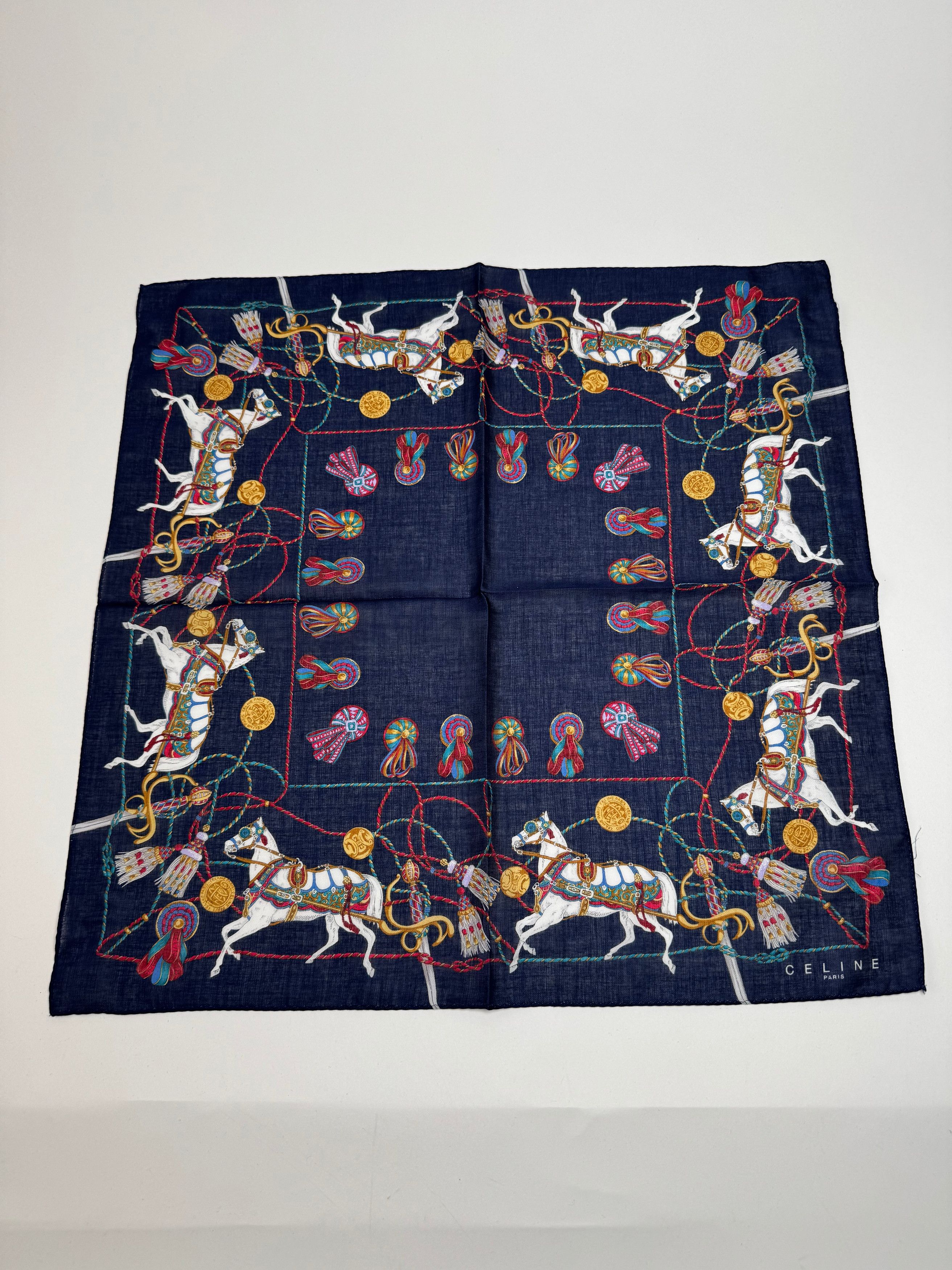 Celine Vintage Silk Scarf Navy new Size ONE SIZE - 5 Thumbnail