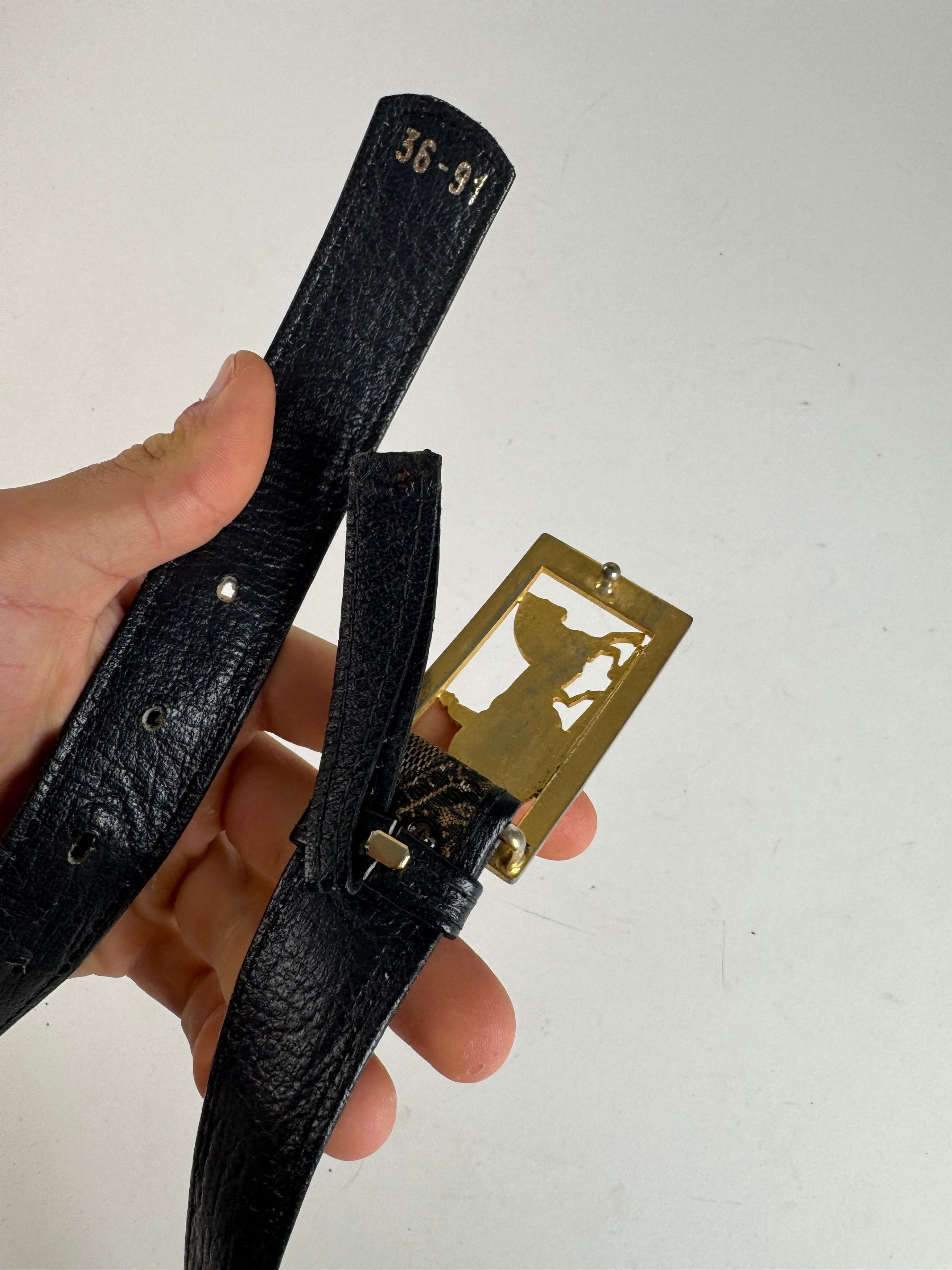 Celine Vintage Macadam Leather belt grey black Size ONE SIZE - 4 Thumbnail