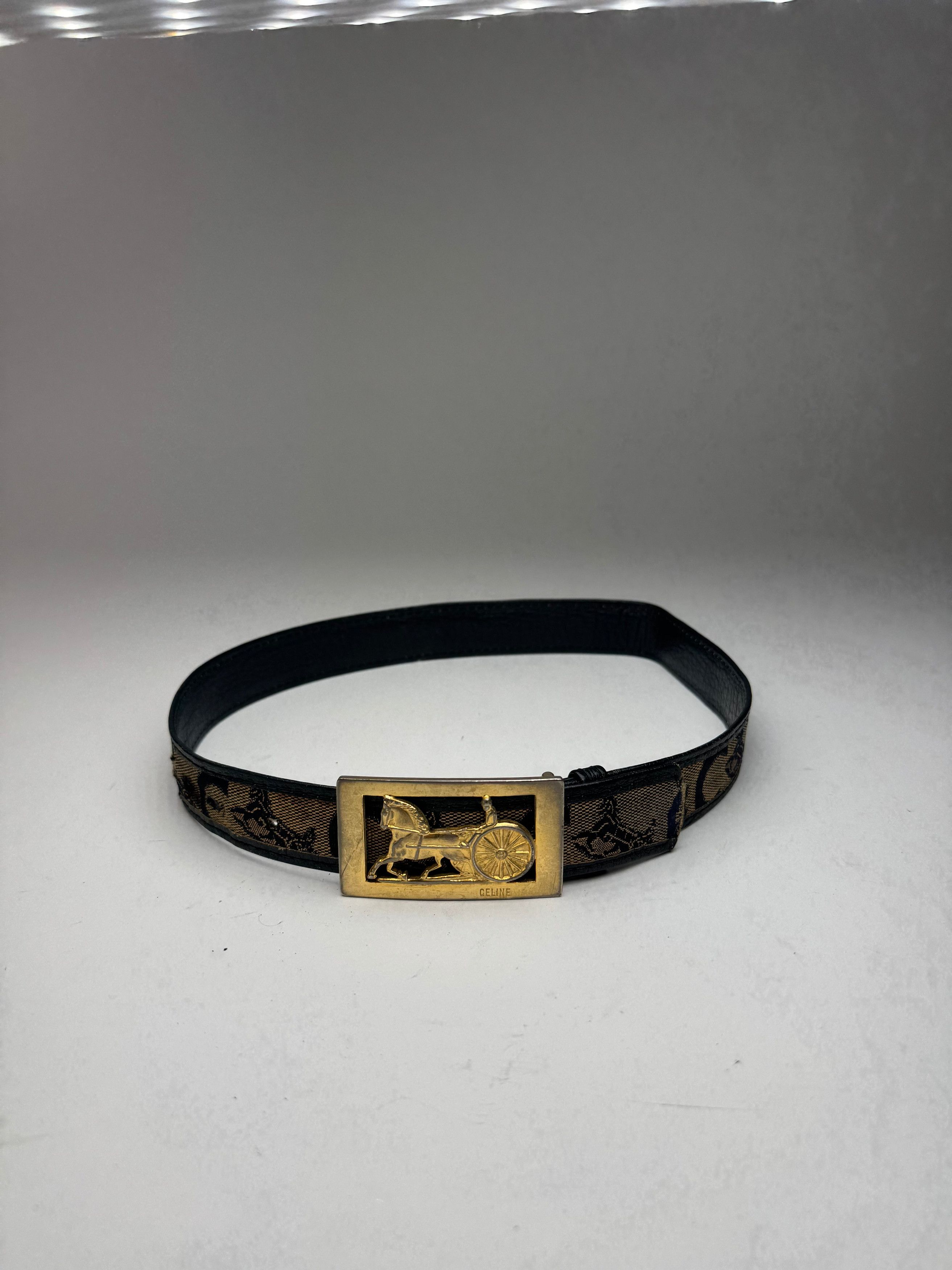 Celine Vintage Macadam Leather belt grey black Size ONE SIZE - 12 Thumbnail