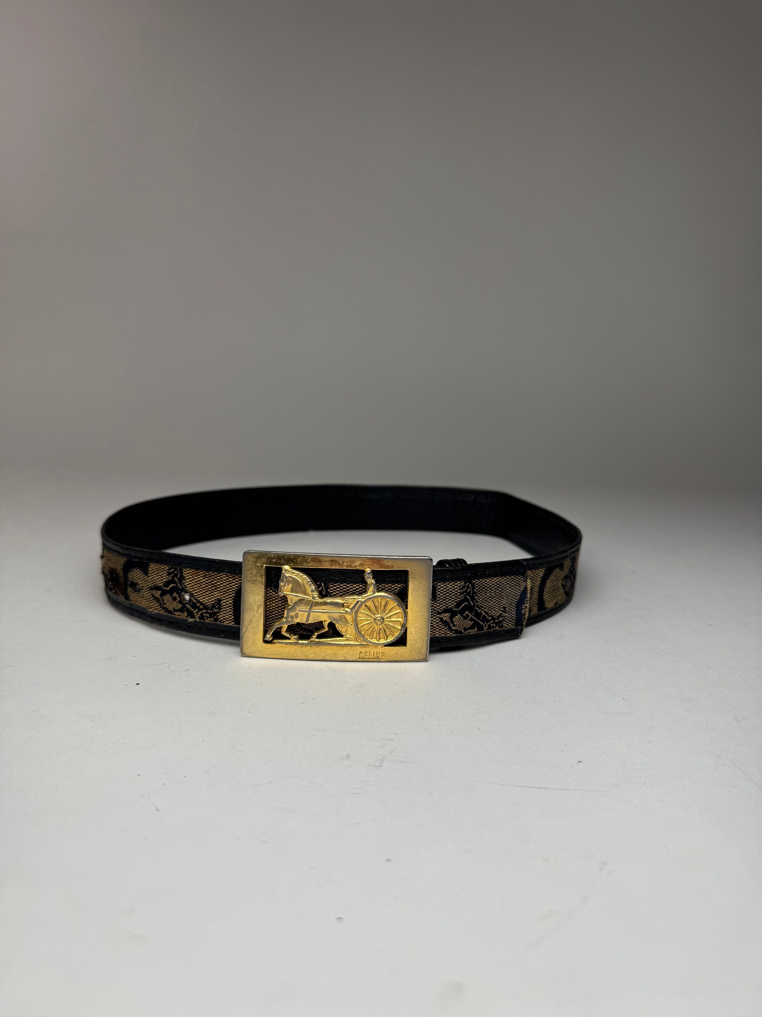 Celine Vintage Macadam Leather belt grey black Size ONE SIZE - 7 Thumbnail