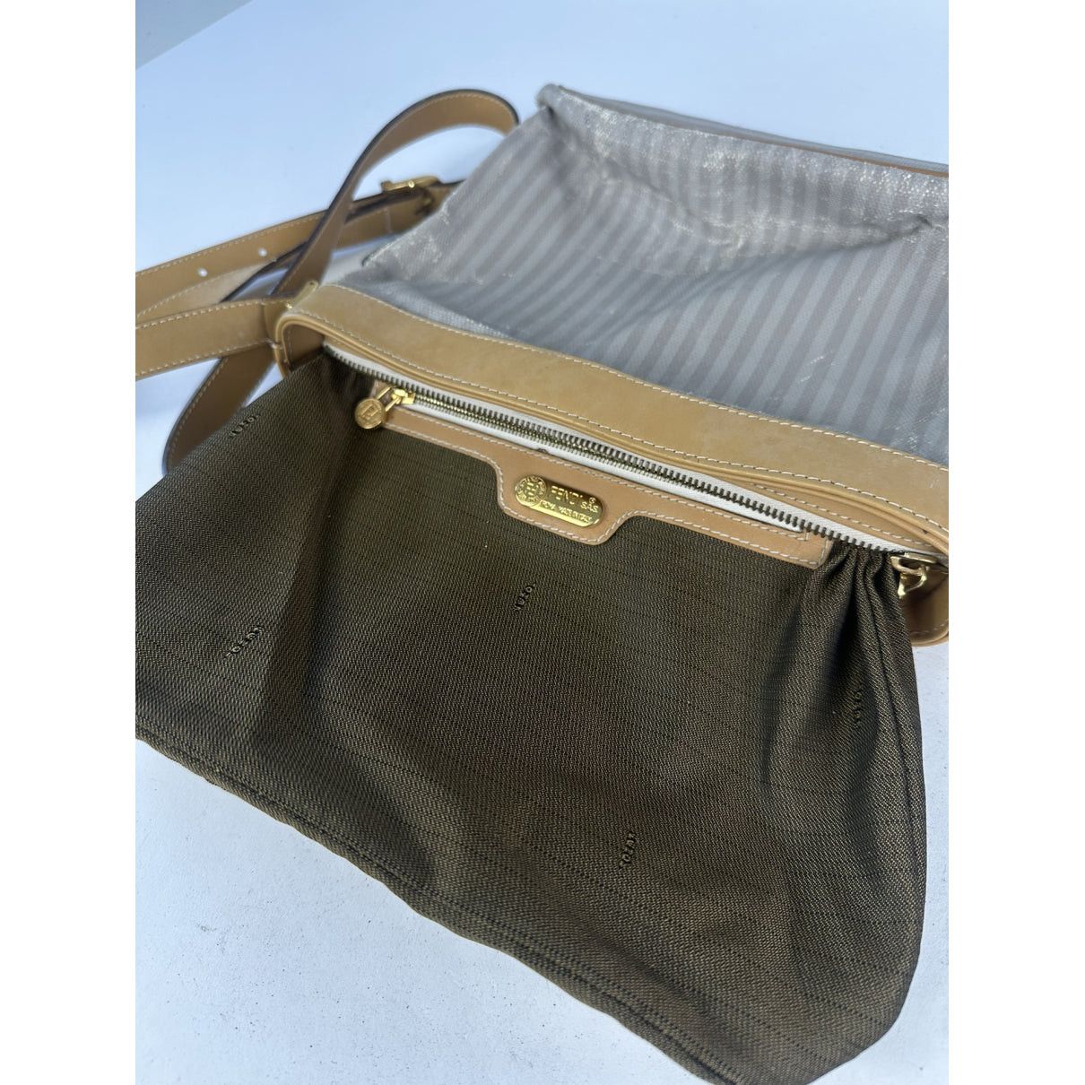 Fendi Baguette Grey Cotton Handbag Size ONE SIZE - 2 Thumbnail