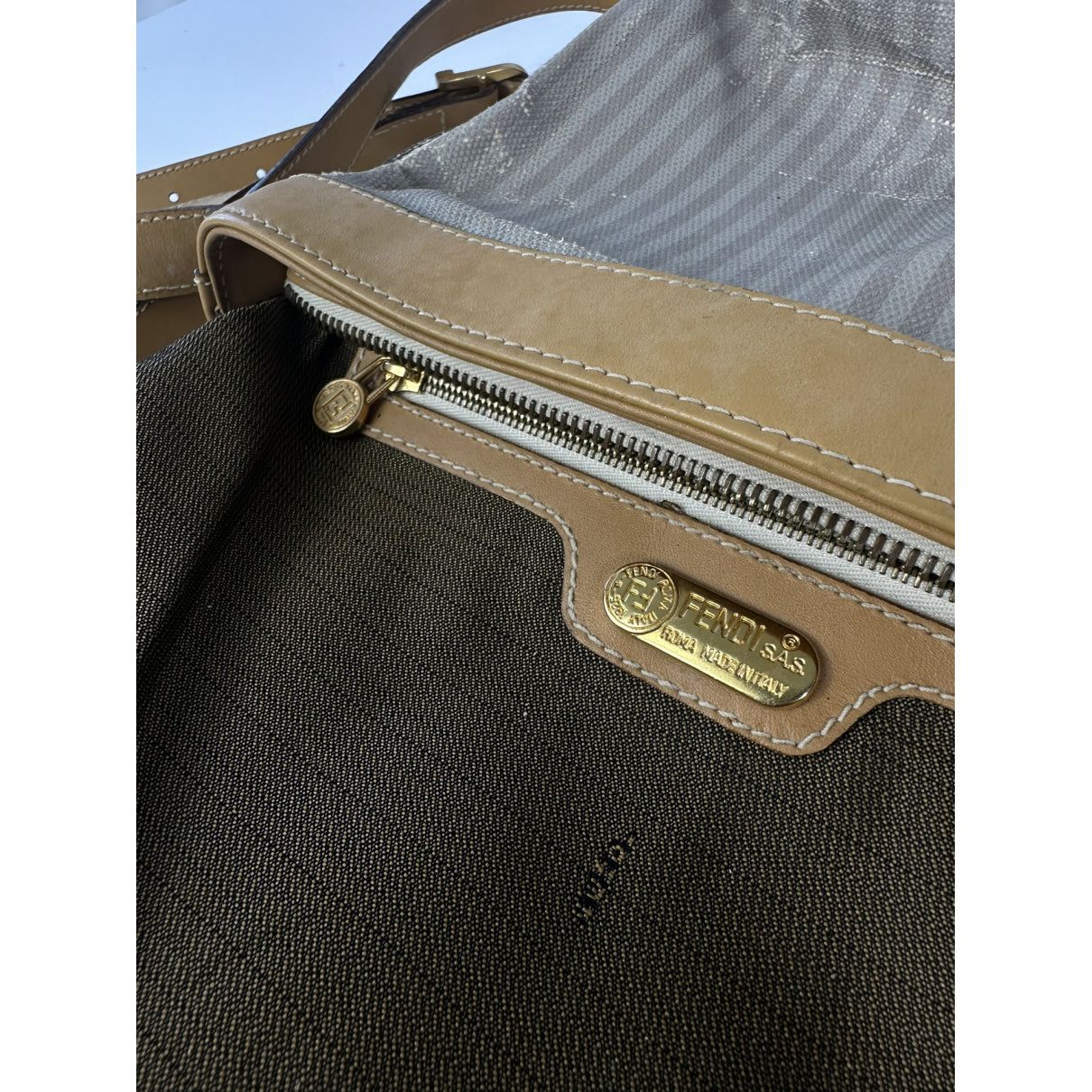 Fendi Baguette Grey Cotton Handbag Size ONE SIZE - 3 Thumbnail